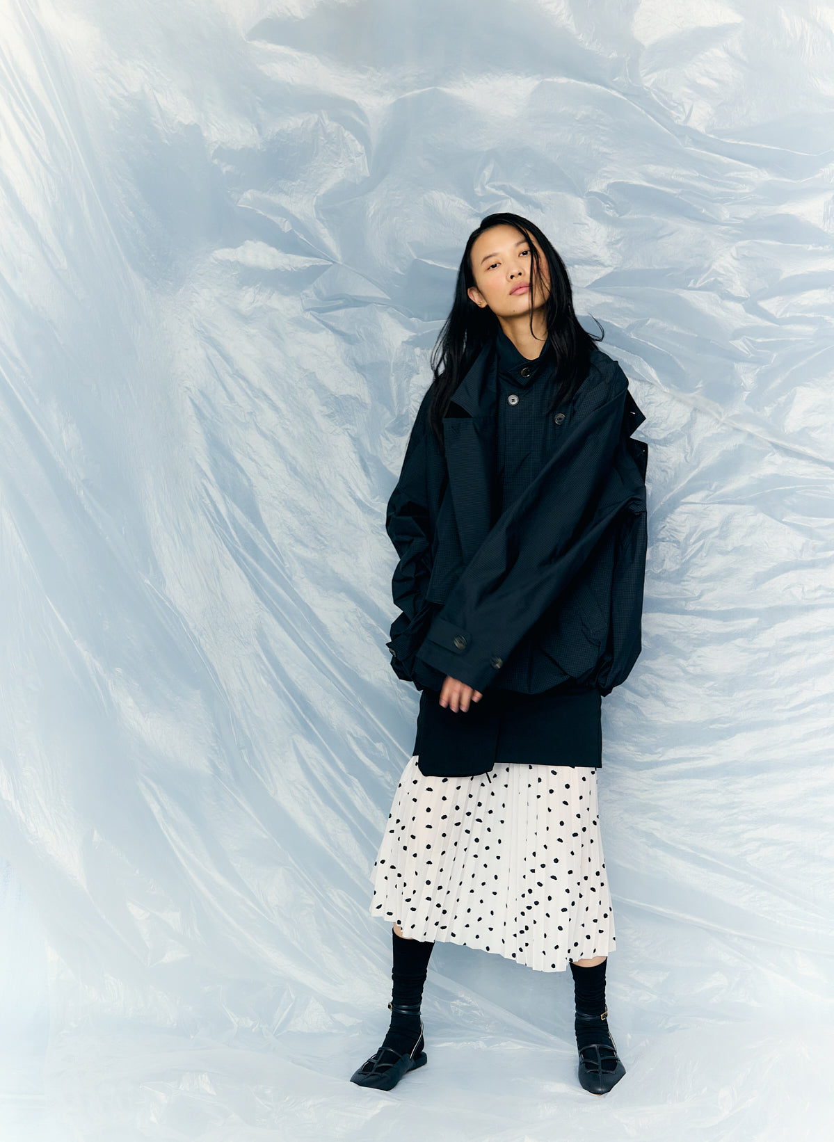 Navy Multi Charles Menswear Trench Anorak - editorial campaign on model