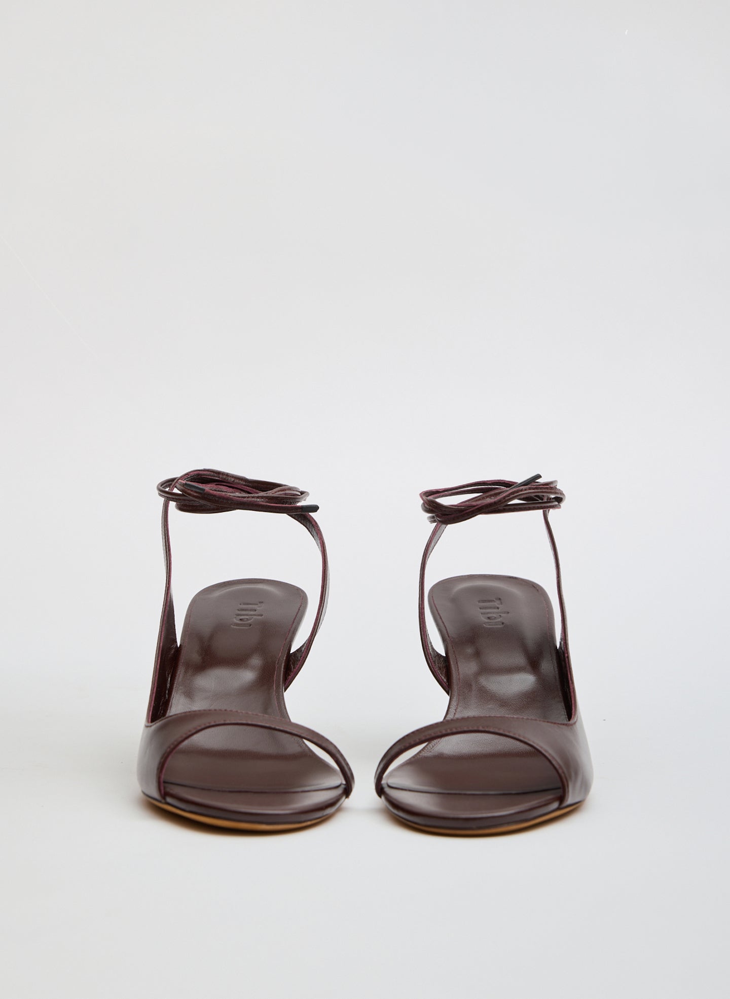 Burgundy Leather Open Toe Harrington Heel - front view