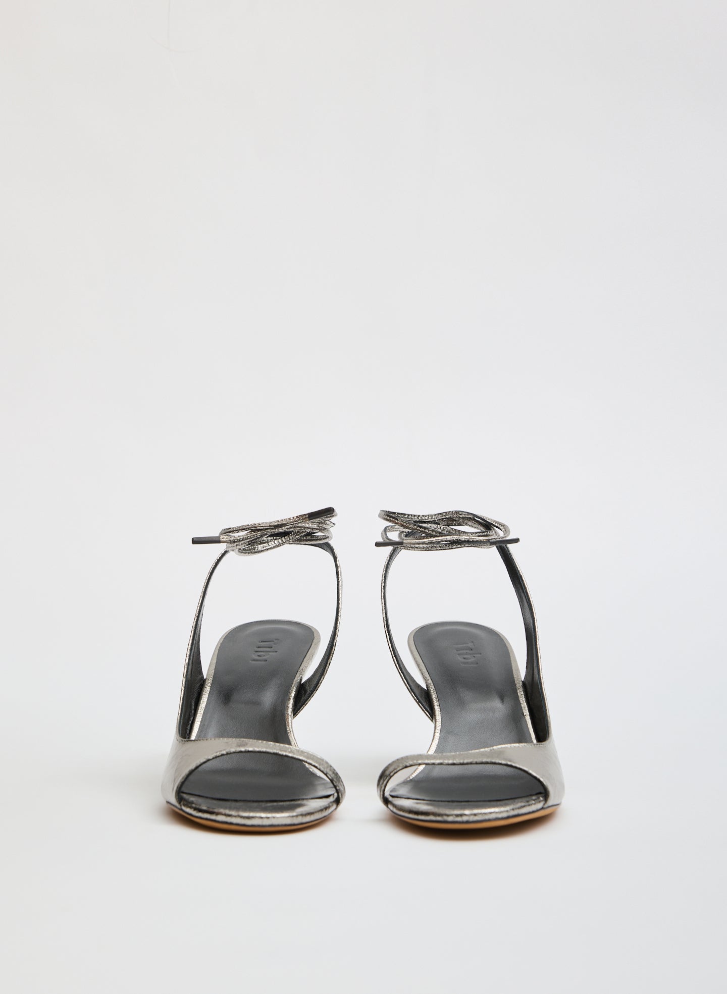 Olive Grey Leather Open Toe Harrington Heel - front view