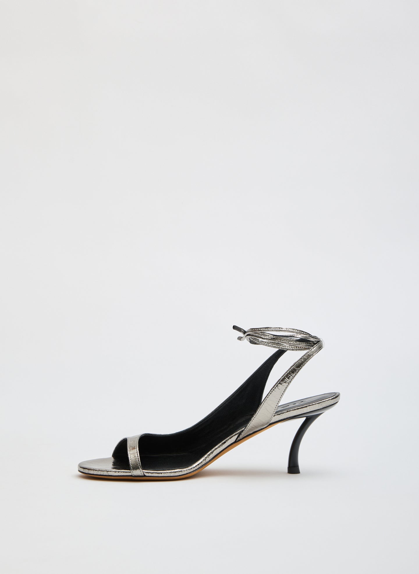 Olive Grey Leather Open Toe Harrington Heel - side view