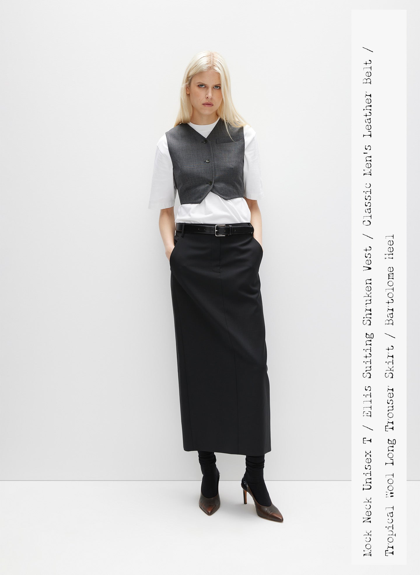 Black Tropical Wool Maxi Trouser Skirt - editorial campaign on model