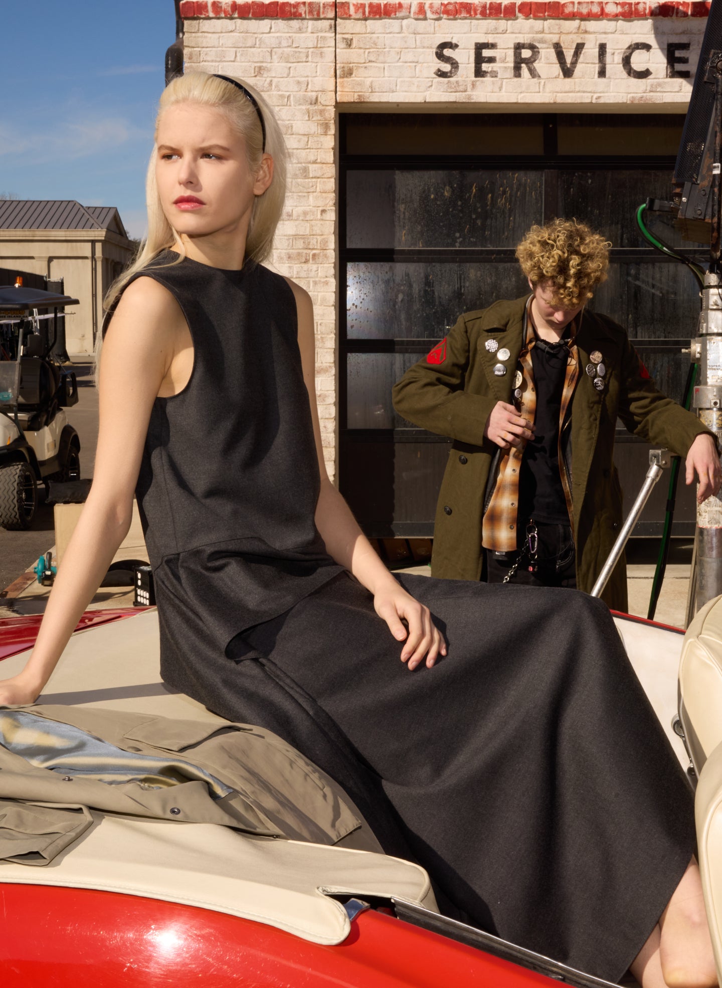 Dark Heather Grey Cozy Flannel Asymmetrical Sleeveless Top and Skirt - editorial image on model