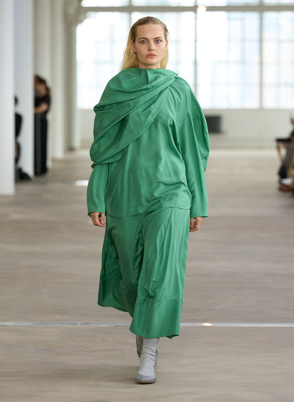 Silk Habutai Circular Seamed Skirt - Green Tea-3