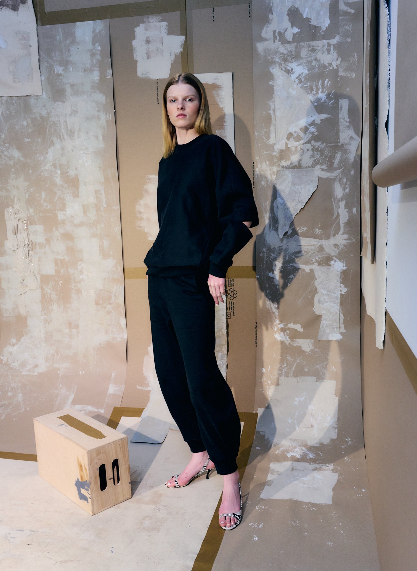 Black Cocoon Crewneck Sweatshirt + Calder Pant - editorial image on model