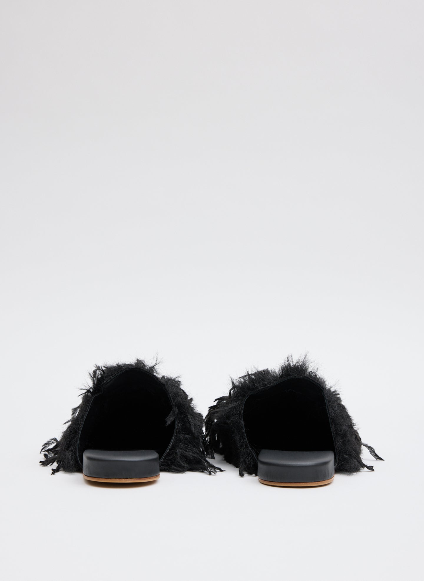 Black Faux Feather Granger Slide - feathered slide, back view