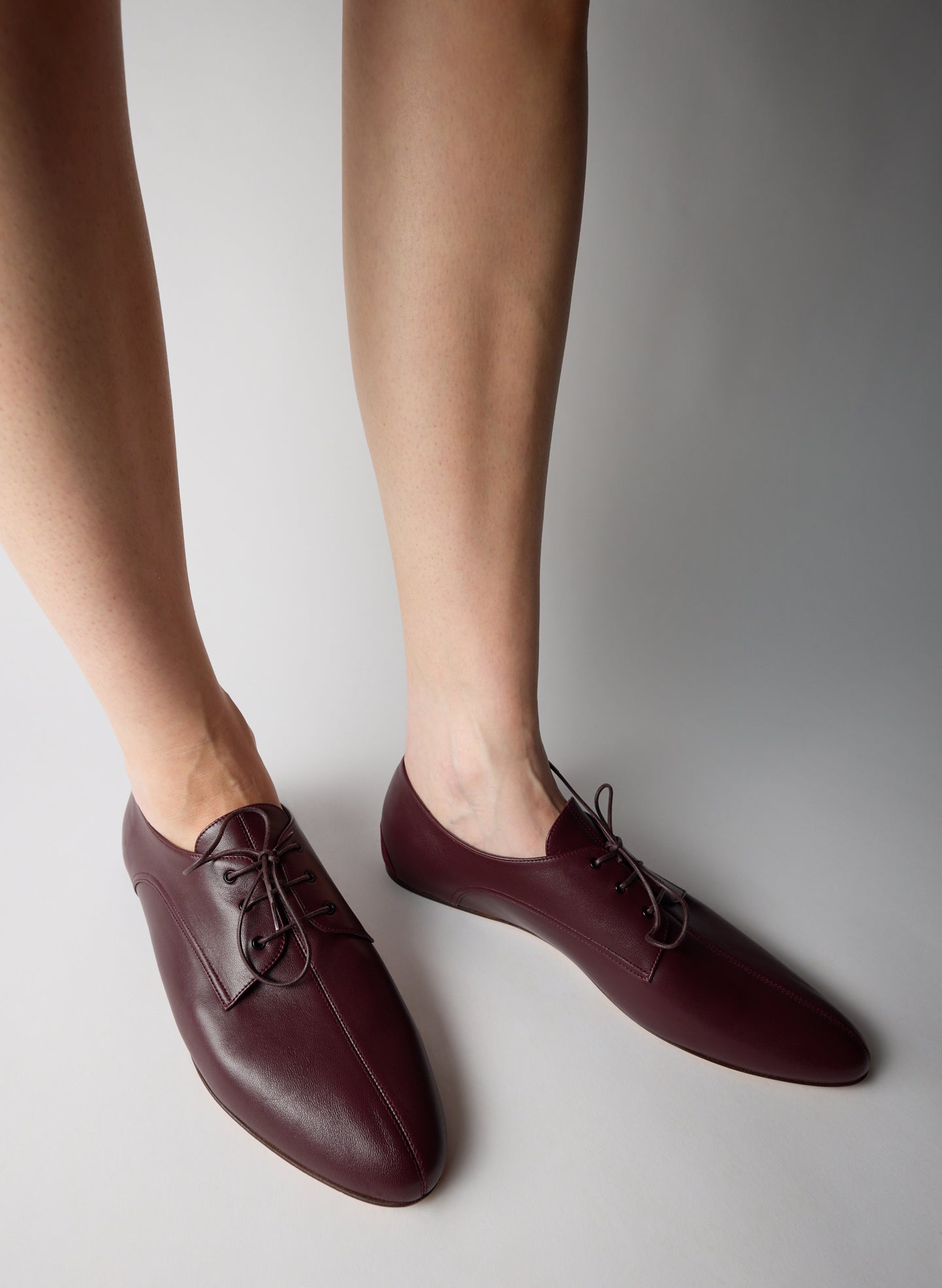 Burgundy Leather Oxford Flats - on model