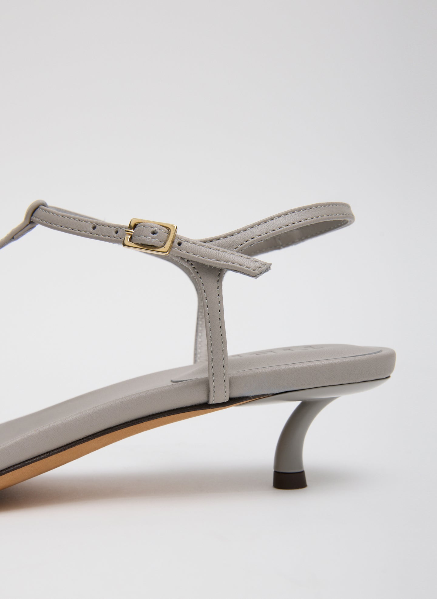 Grey Christopher Heel - closeup of leather strap and buckle detail