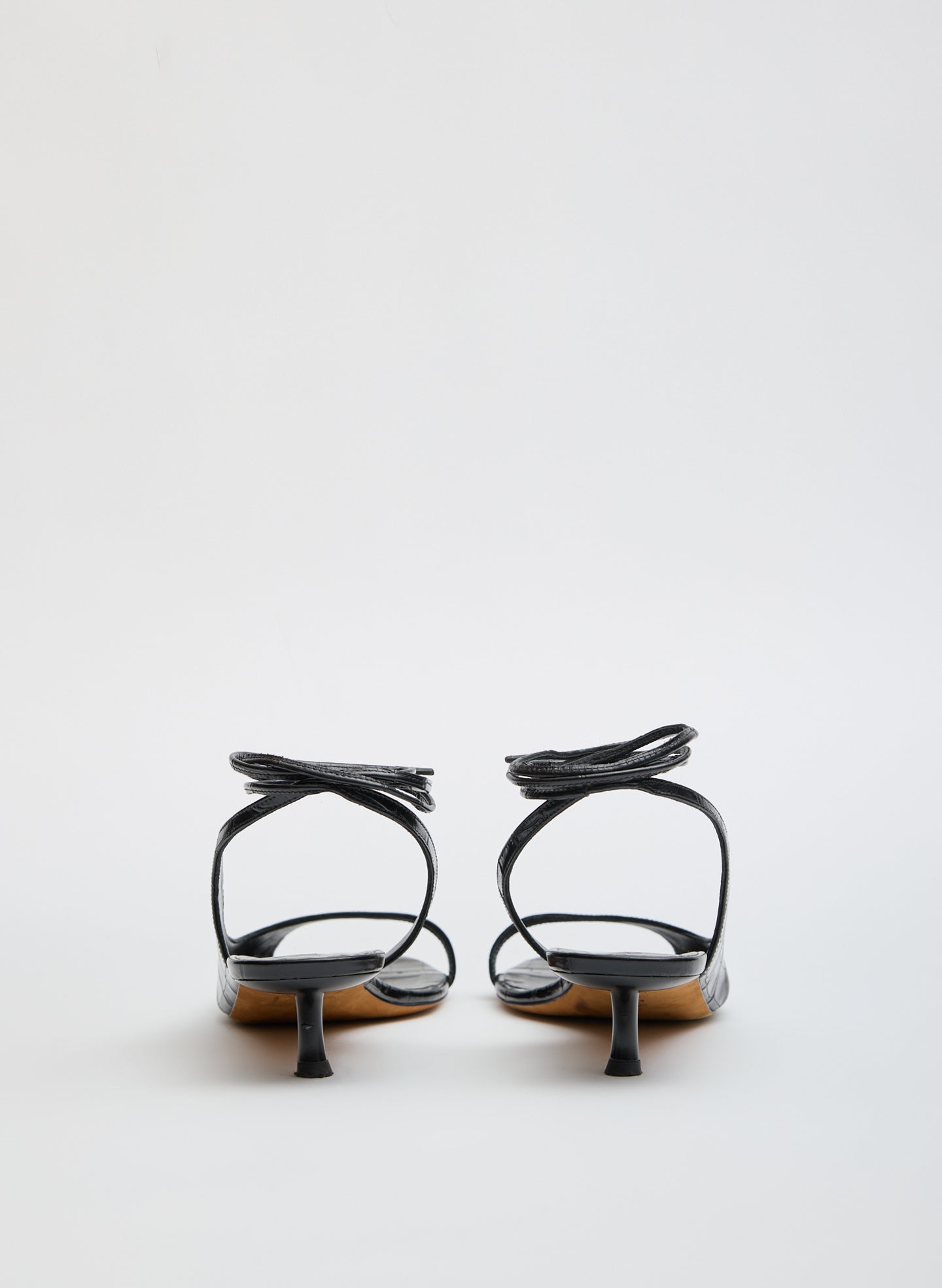 Black Crocodile Embossed Leather Open Toe Heel - back view