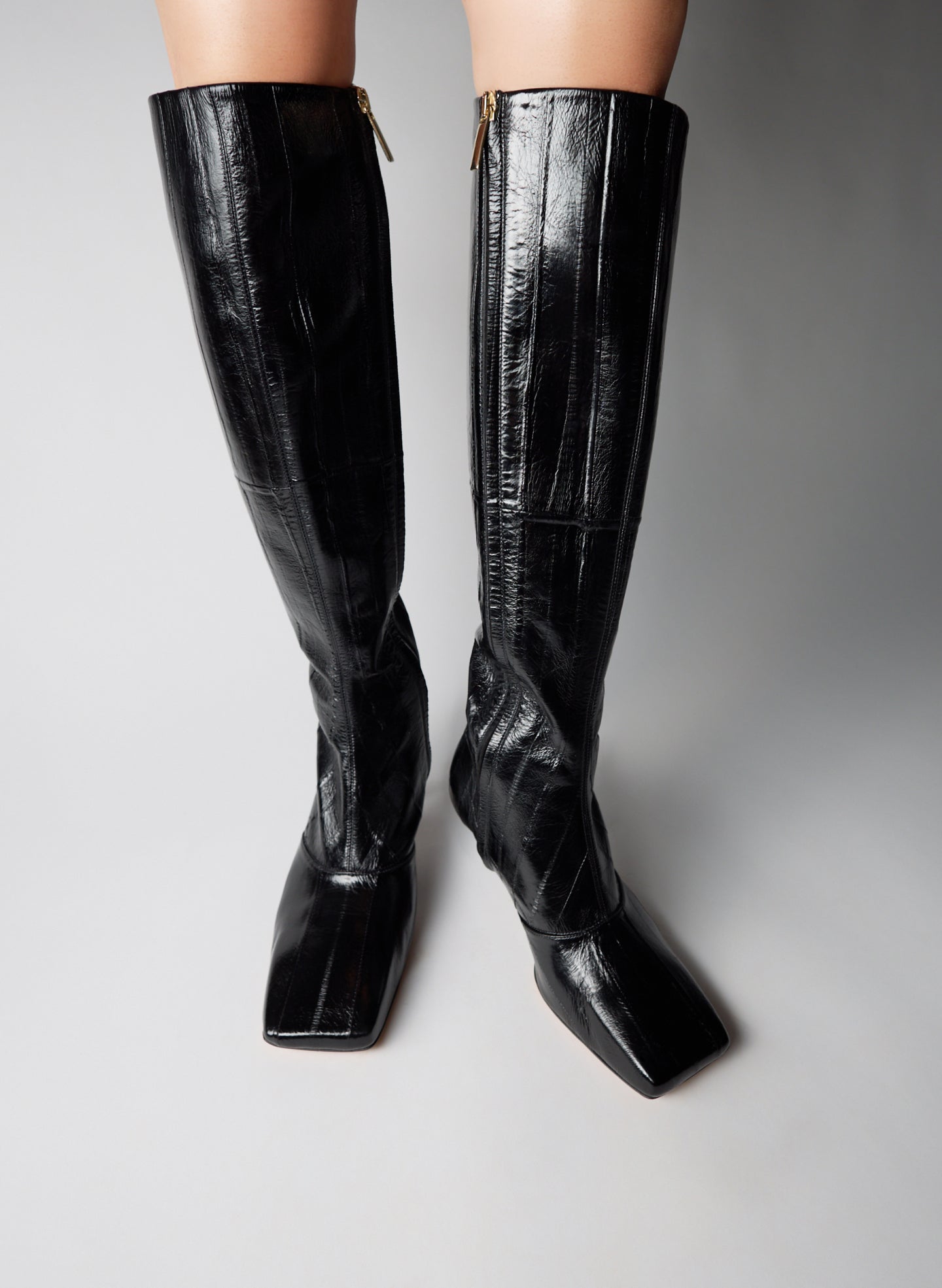 Black Eel Brannon Heeled Boot - tall boot - on model