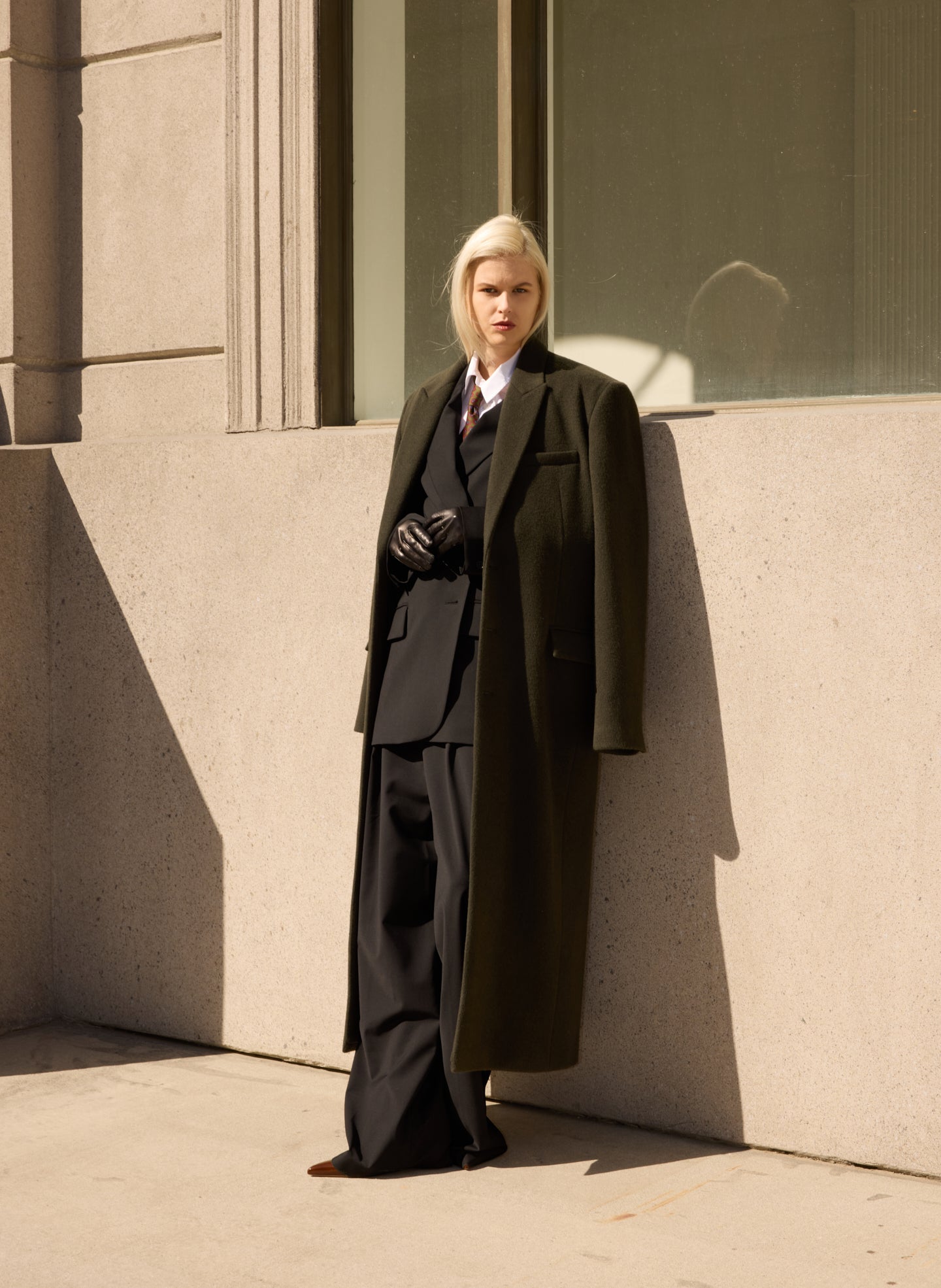 Loden Wool Coating Tailored Men's Maxi Coat - editorial image on model