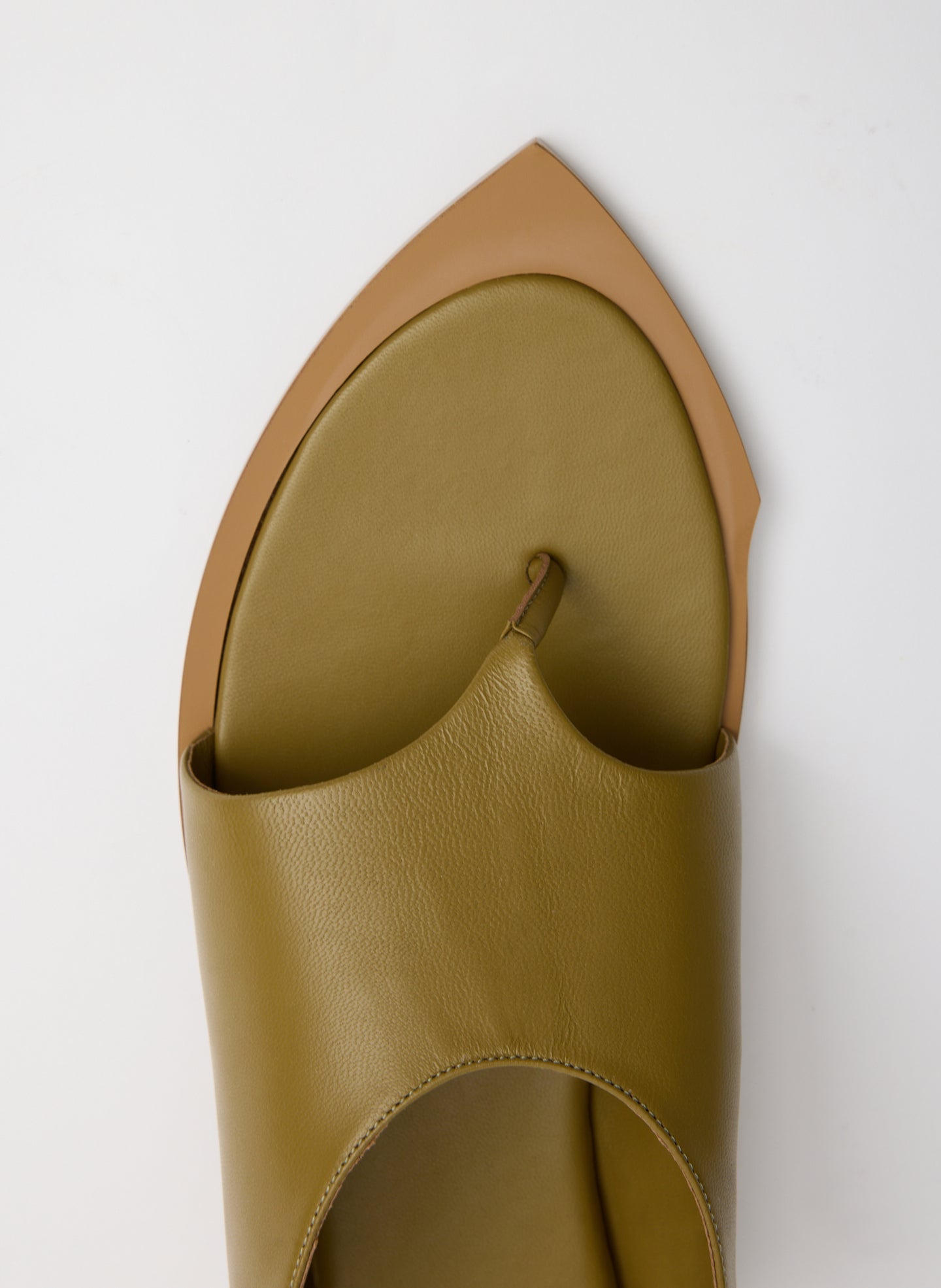 Khaki Leather Gerard Sandal - closeup of toe detail