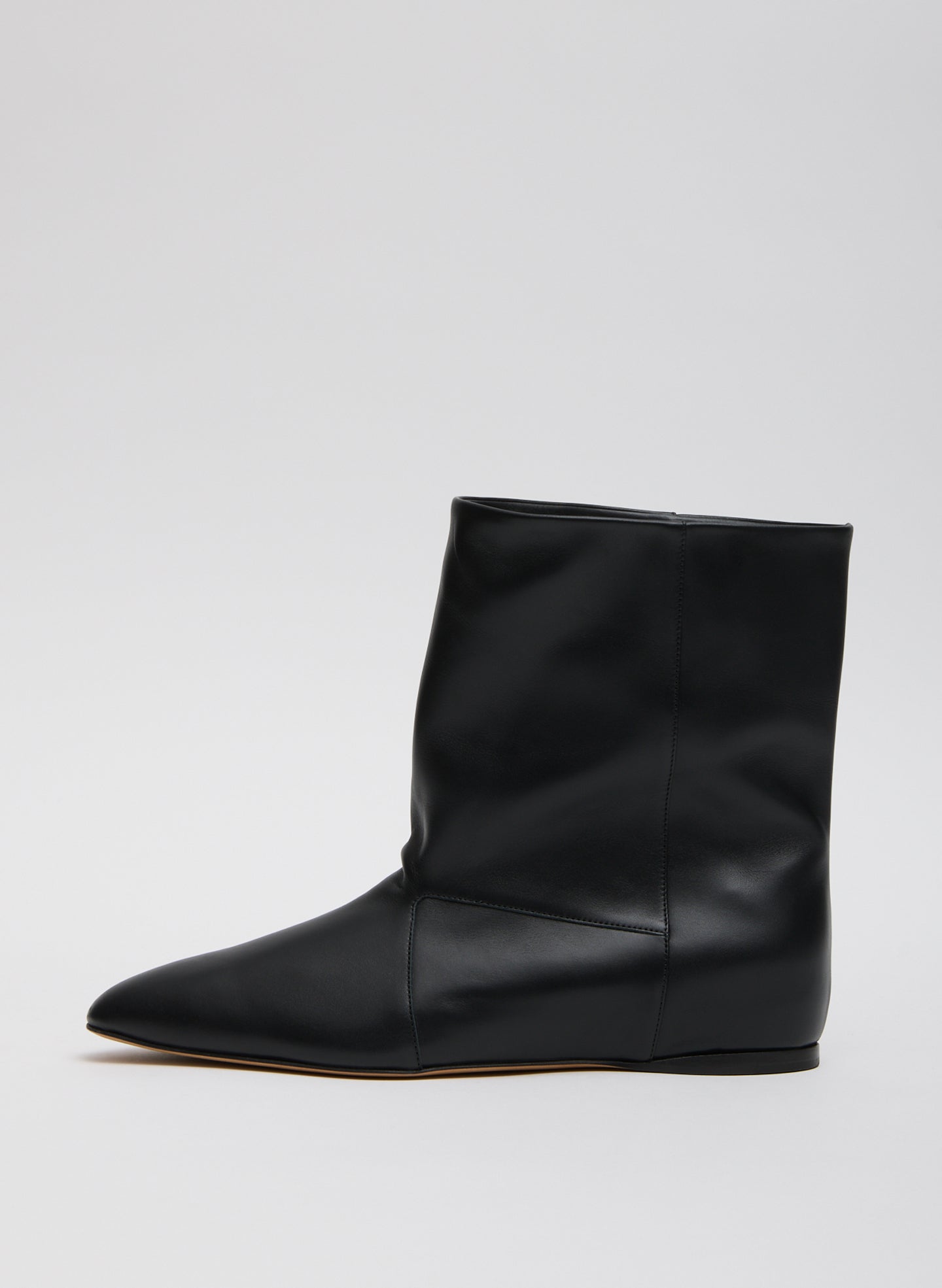 Black Bux Boot - slouchy short leather boot, side view