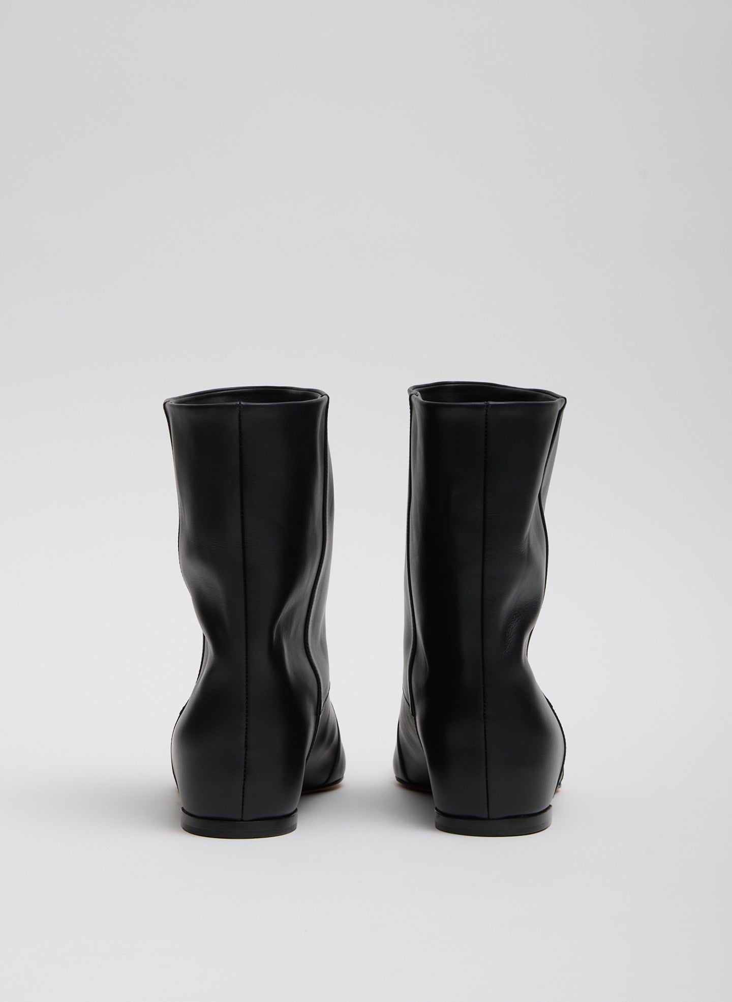 Black Bux Boot - slouchy short leather boot, back view