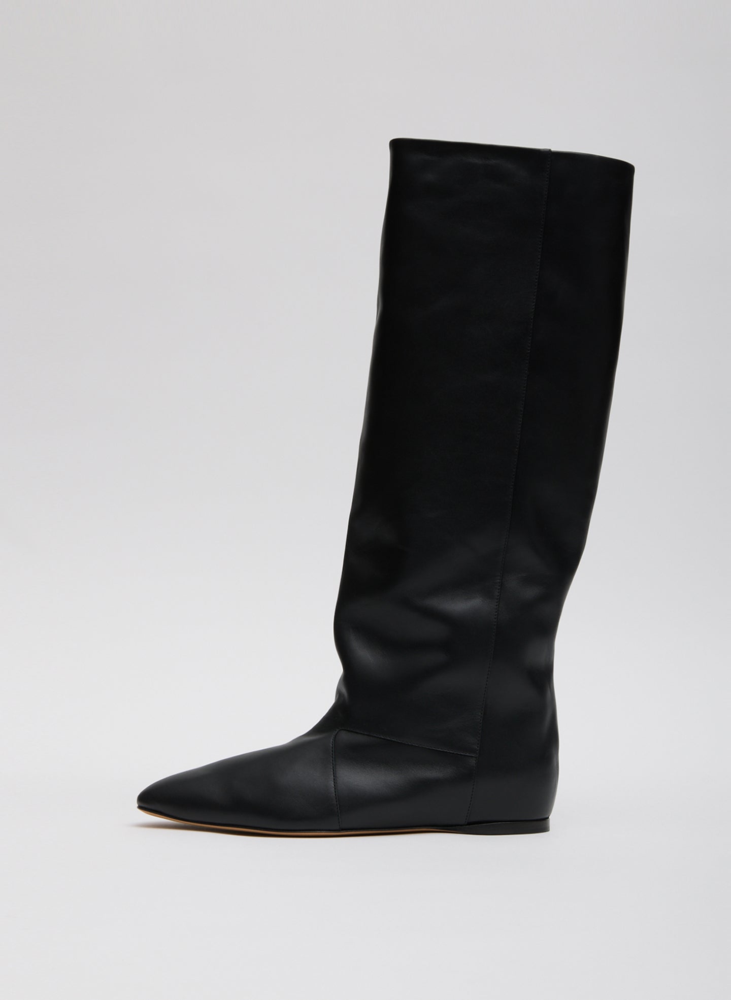 Black Kuda Boot - slouchy, knee-high leather boot, side view