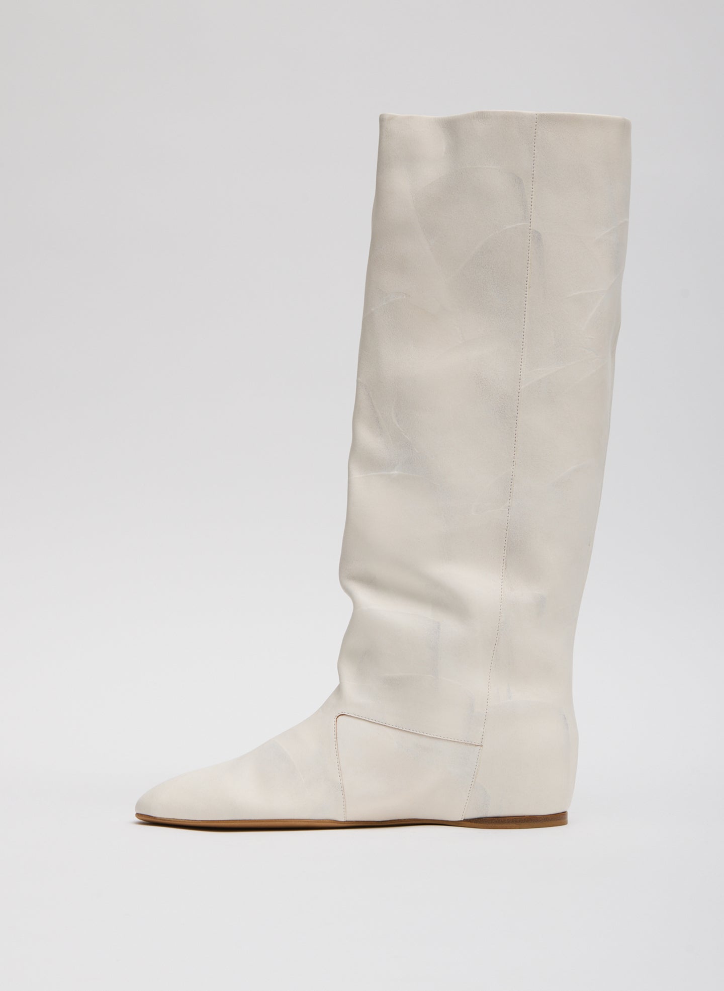Jasper White Kuda Boot - slouchy, knee-high leather boot, side view