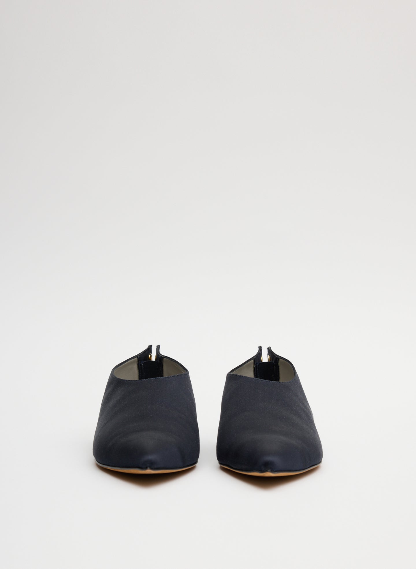 Navy Norbert Satin Flat - pointed toe, front view