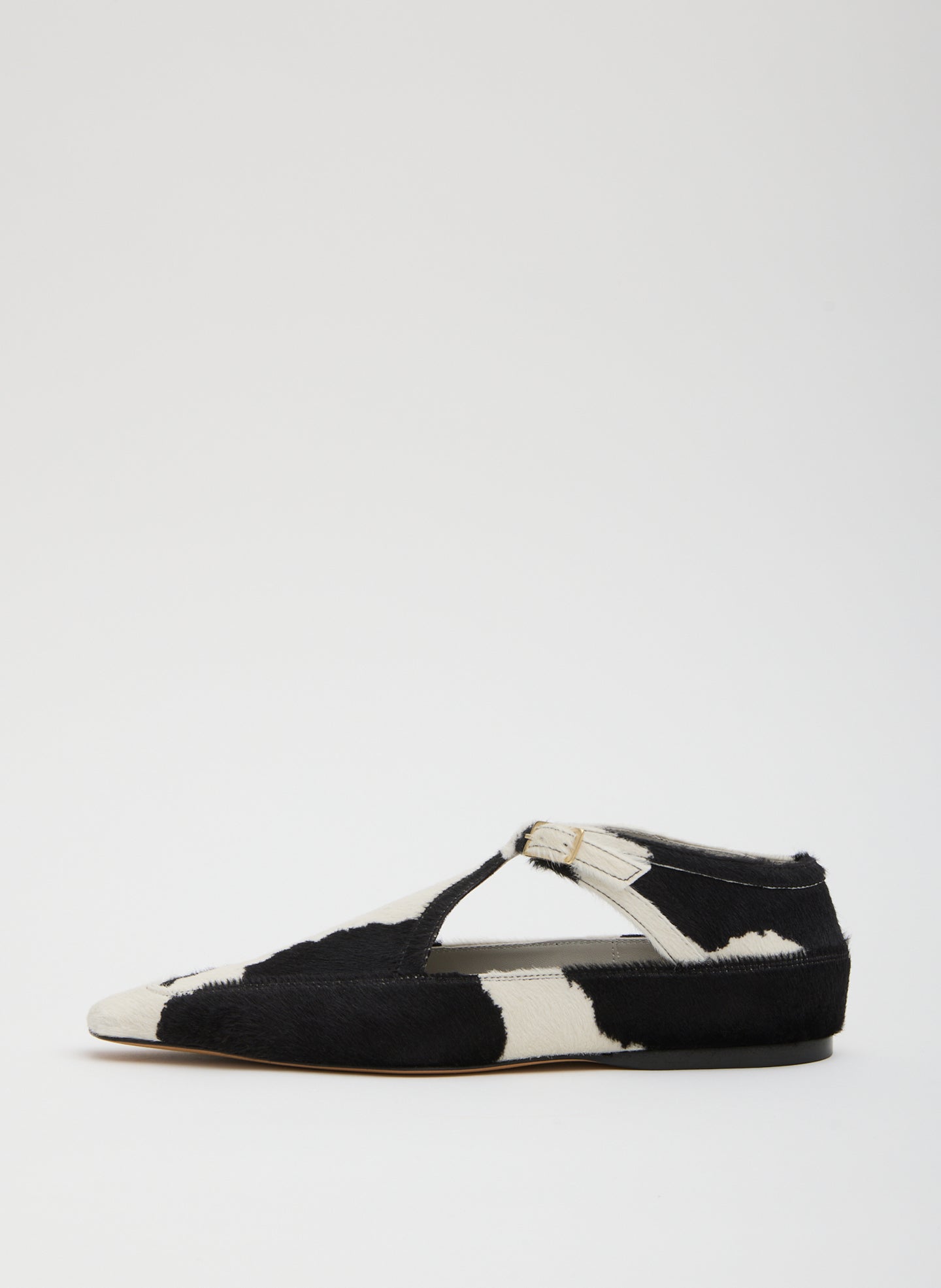 Cow Print Somerset Flat - pointed toe, calf hair, side view