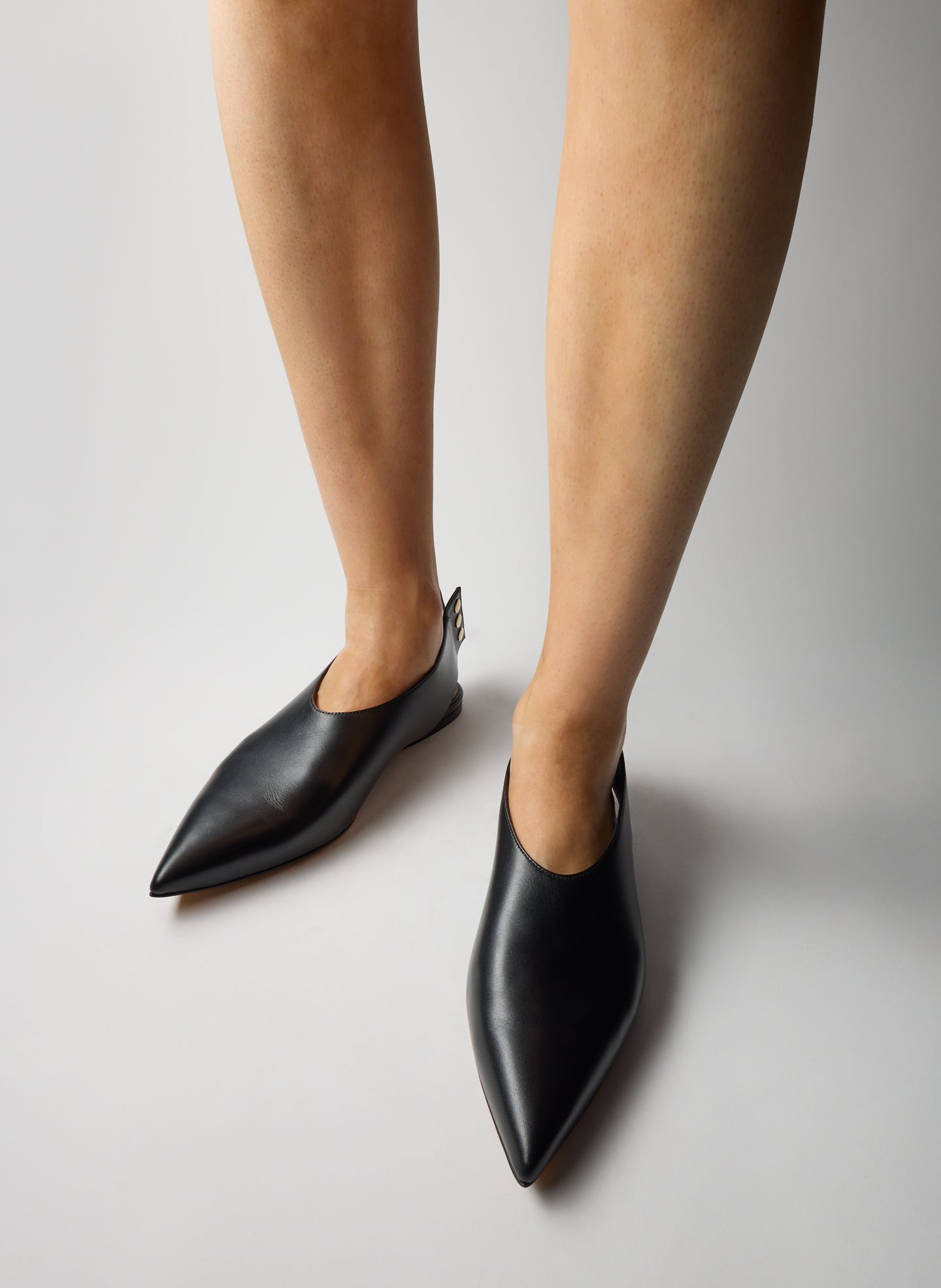 Black Norbert Flat - leather, pointed toe, on model