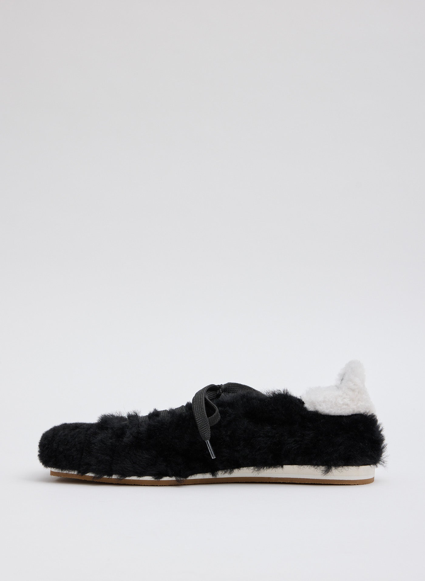 Black and White Teddy Shearling Seth Sneaker - furry, square toe, side view
