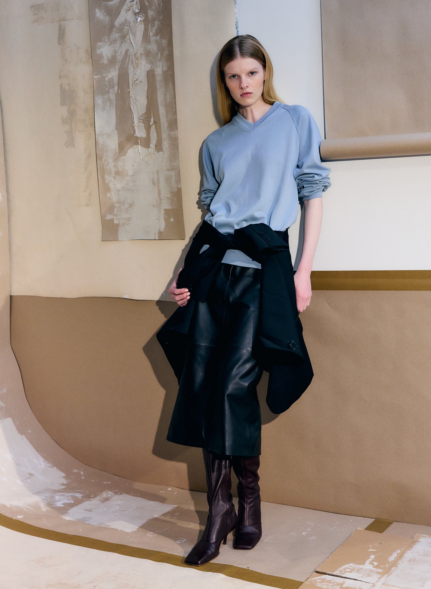 Light Blue Perfect T-Shirt Vintage Sweatshirt - editorial image on model