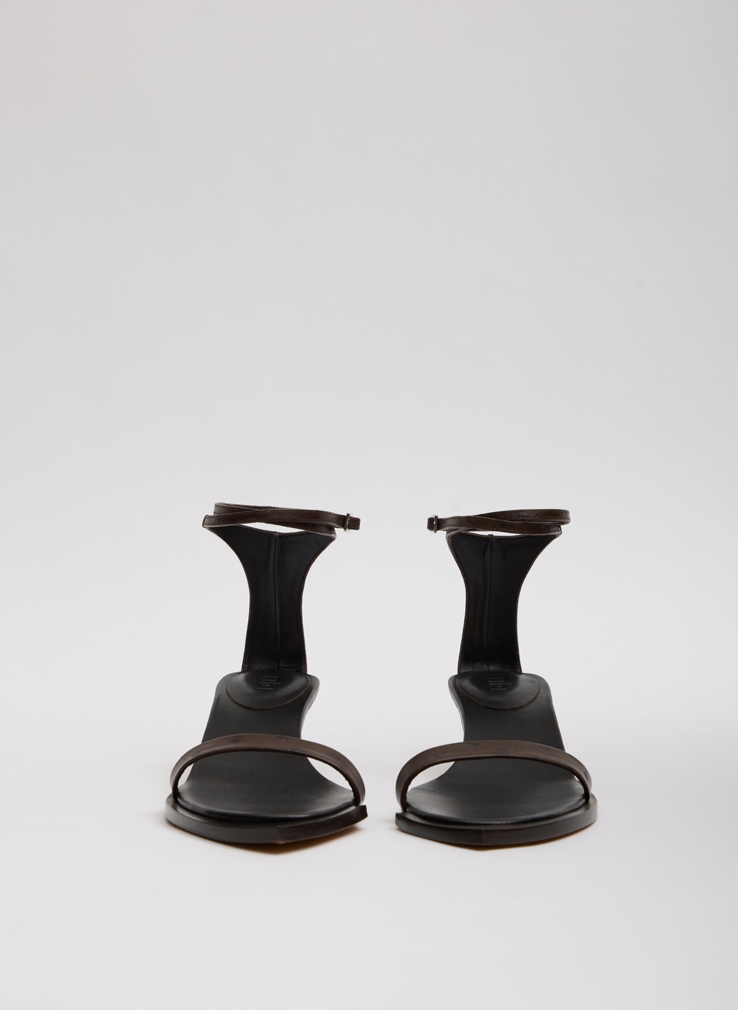 Brown Ostrich Print Leather Ulrich Heeled Sandal - front view