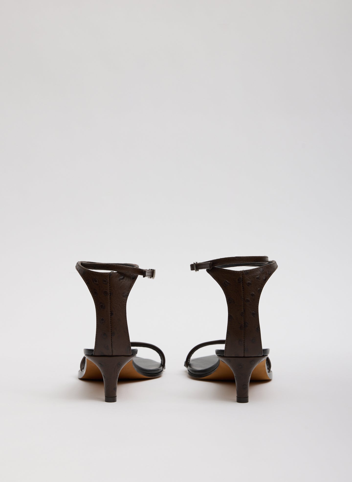 Brown Ostrich Print Leather Ulrich Heeled Sandal - back view
