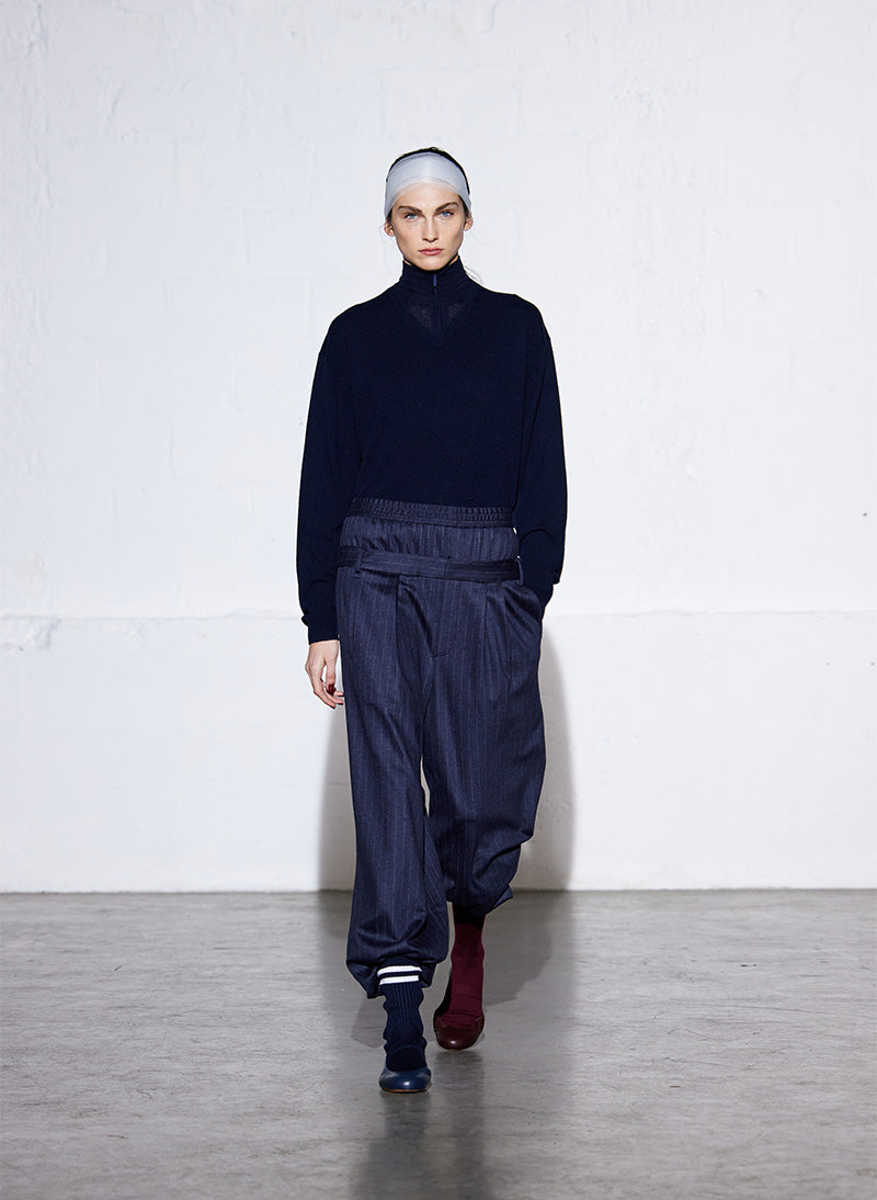 Navy Washable Cashmere Easy V-Neck Sweater - editorial campaign