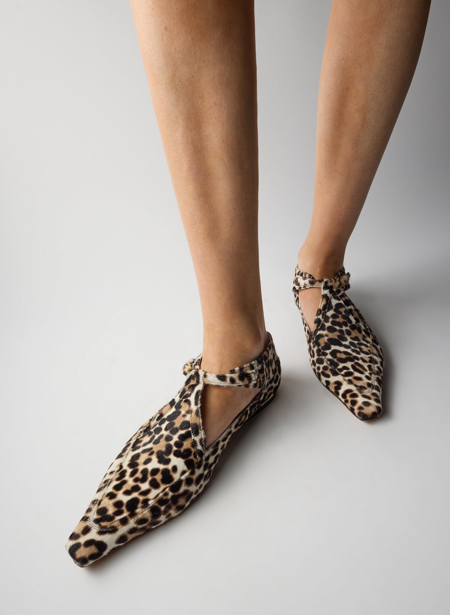 Leopard Print Somerset Flat - pointed toe, calf hair, on model