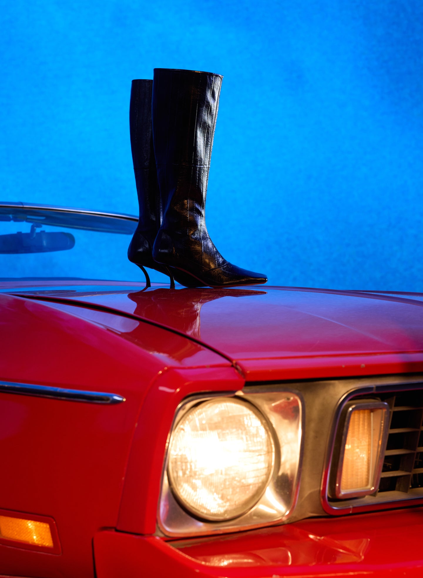 Black Eel Brannon Heeled Boot - tall boot - editorial image on model