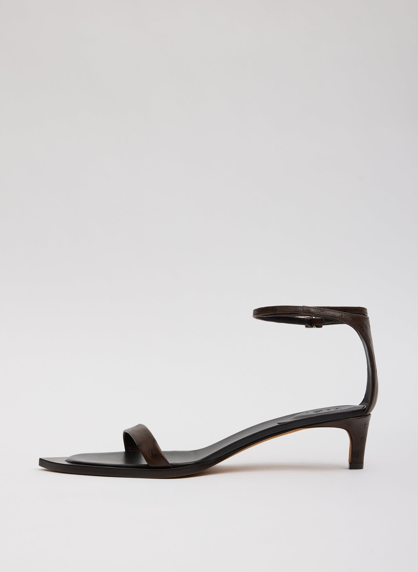 Brown Ostrich Print Leather Ulrich Heeled Sandal - side view