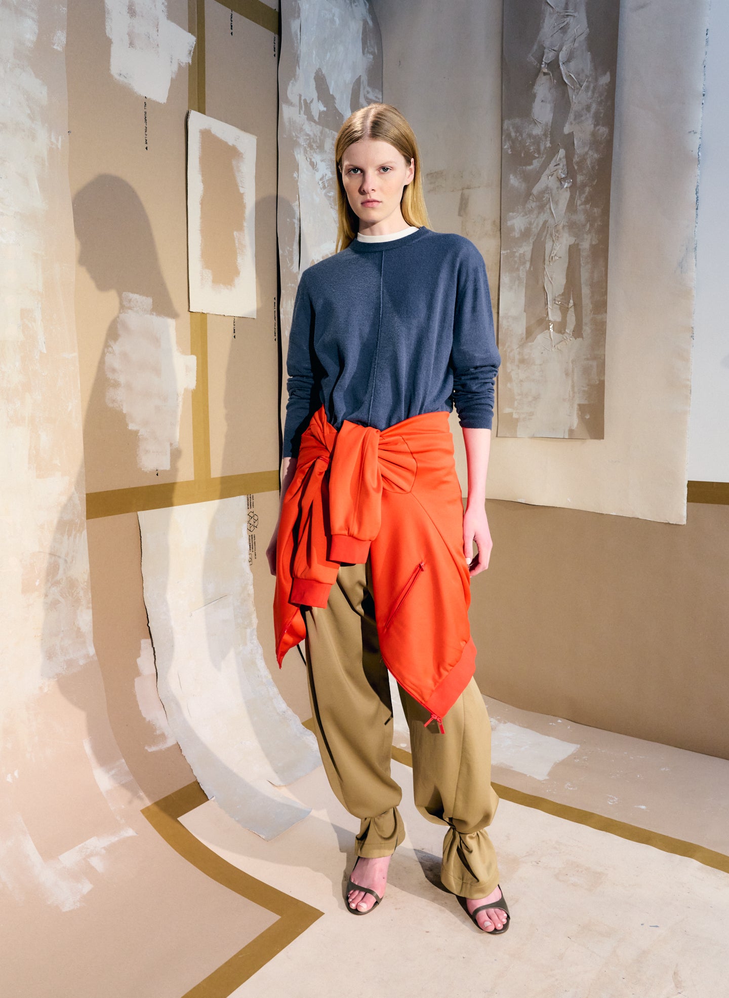 Blue Fog Skinlike Mercerized Wool Crewneck Pullover - editorial image on model