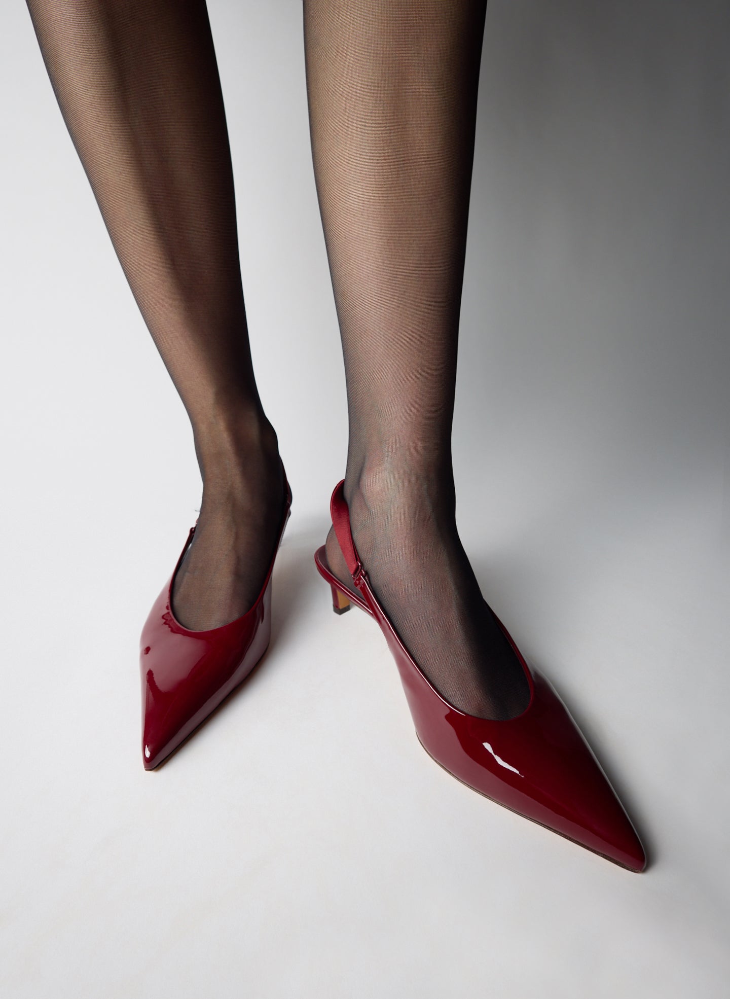 Burgundy Patent Leather Gilbert Low Pump - on model