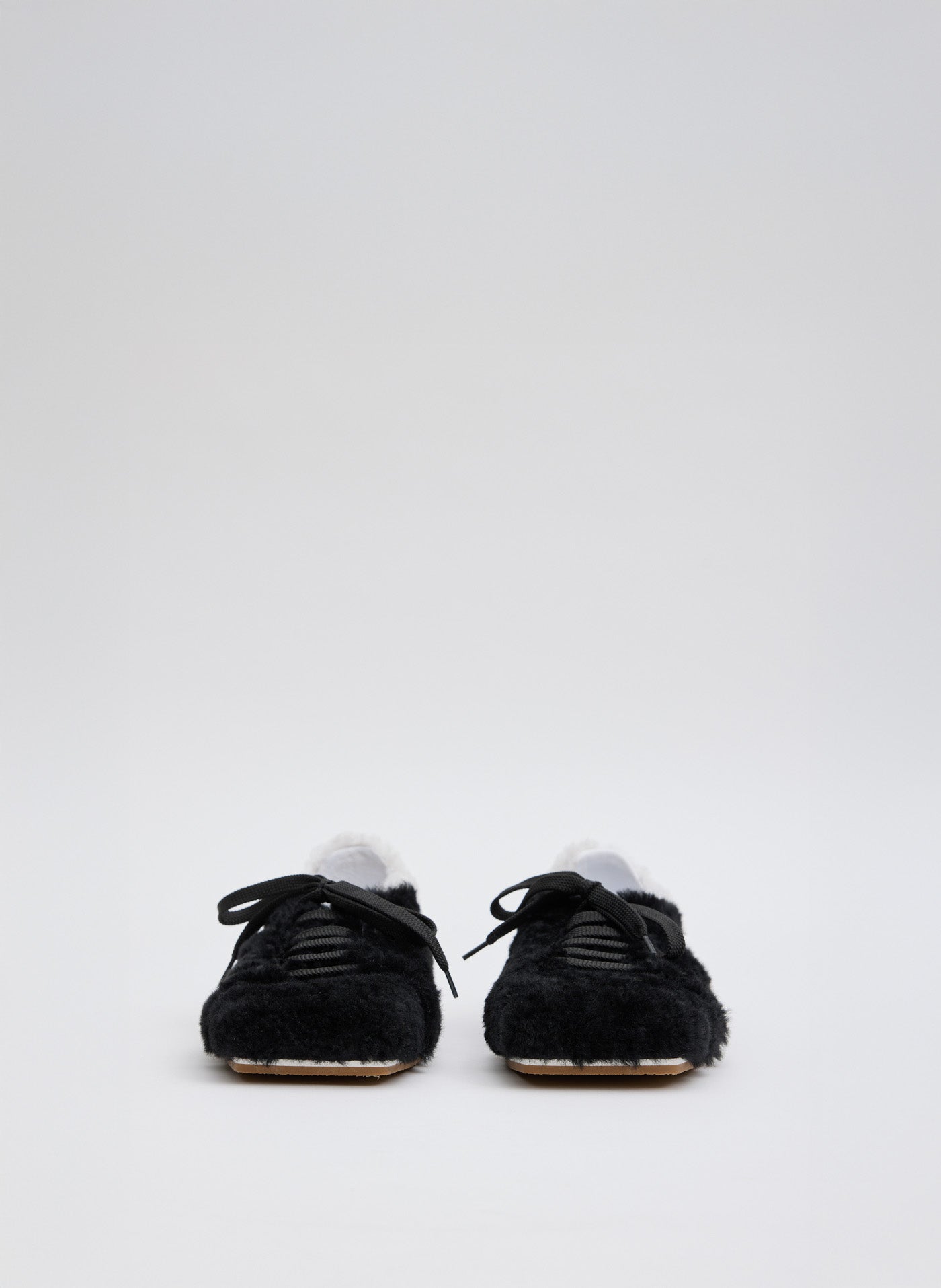 Black and White Teddy Shearling Seth Sneaker - furry, square toe, front view