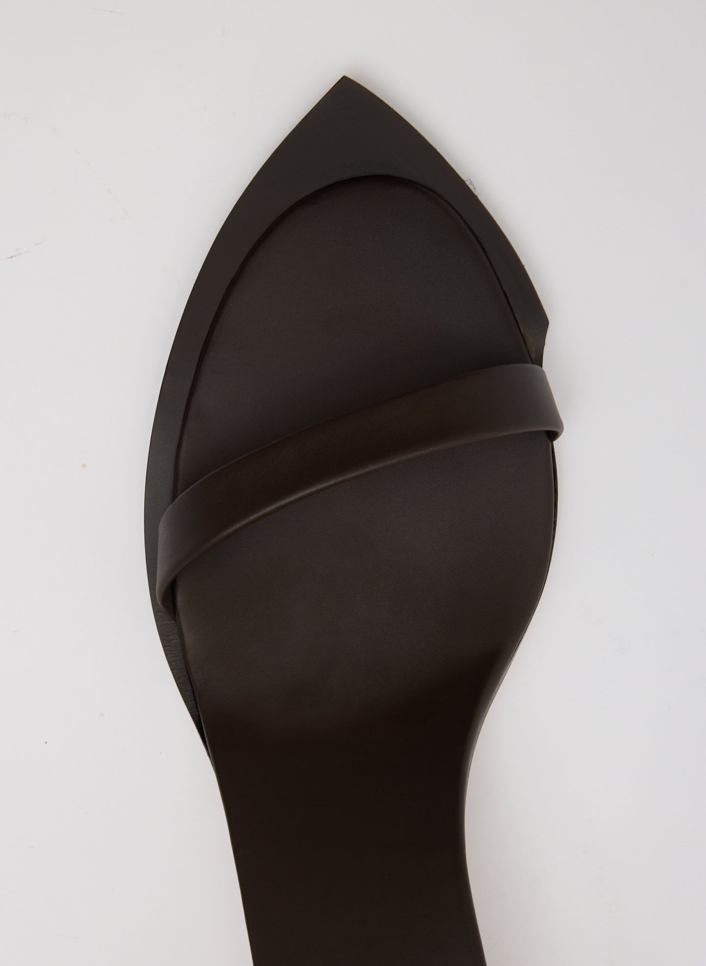 Dark Brown Leather Ulrich Heeled Sandal - closeup of toe strap