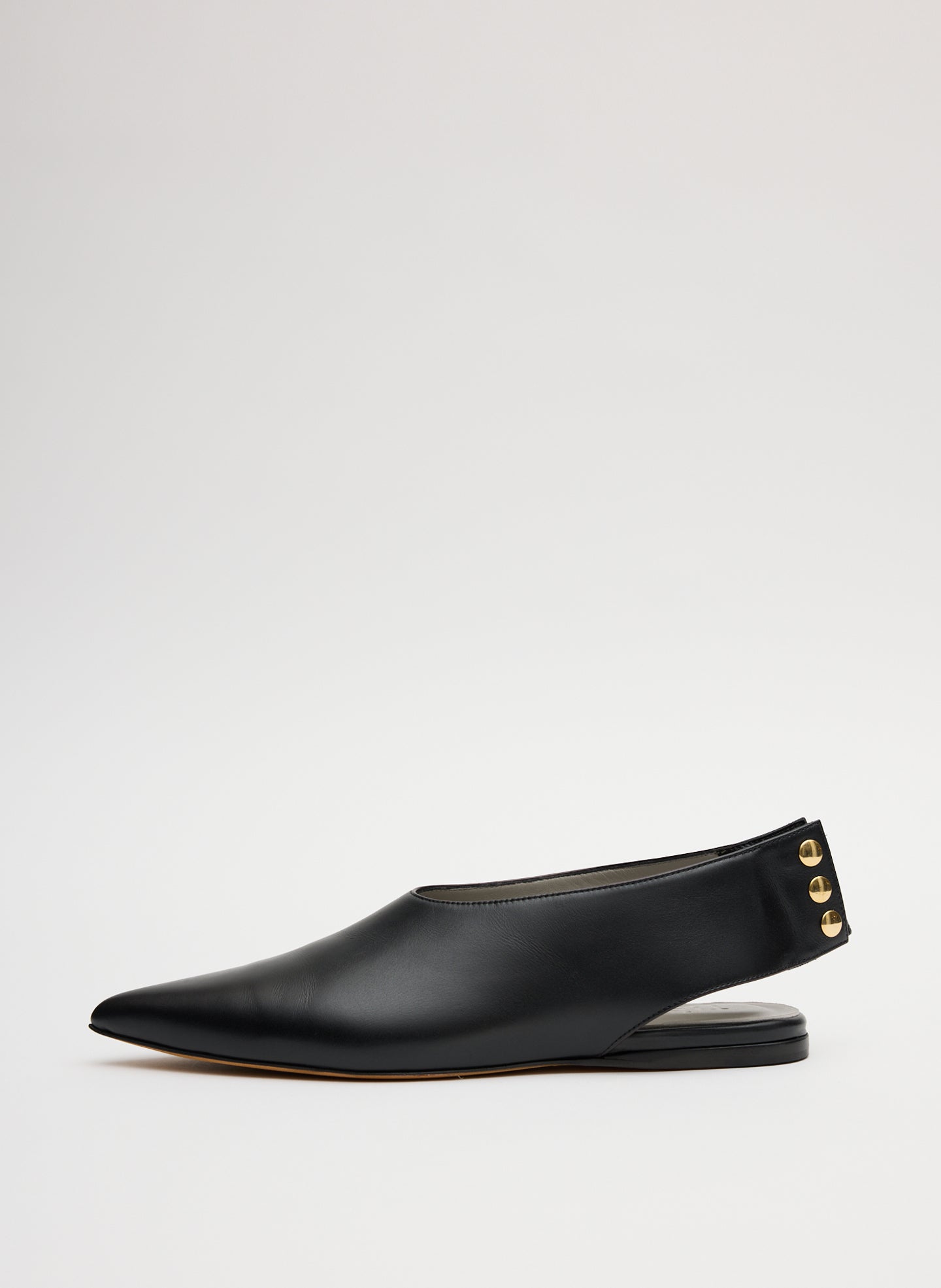 Black Norbert Flat - leather, pointed toe, side view