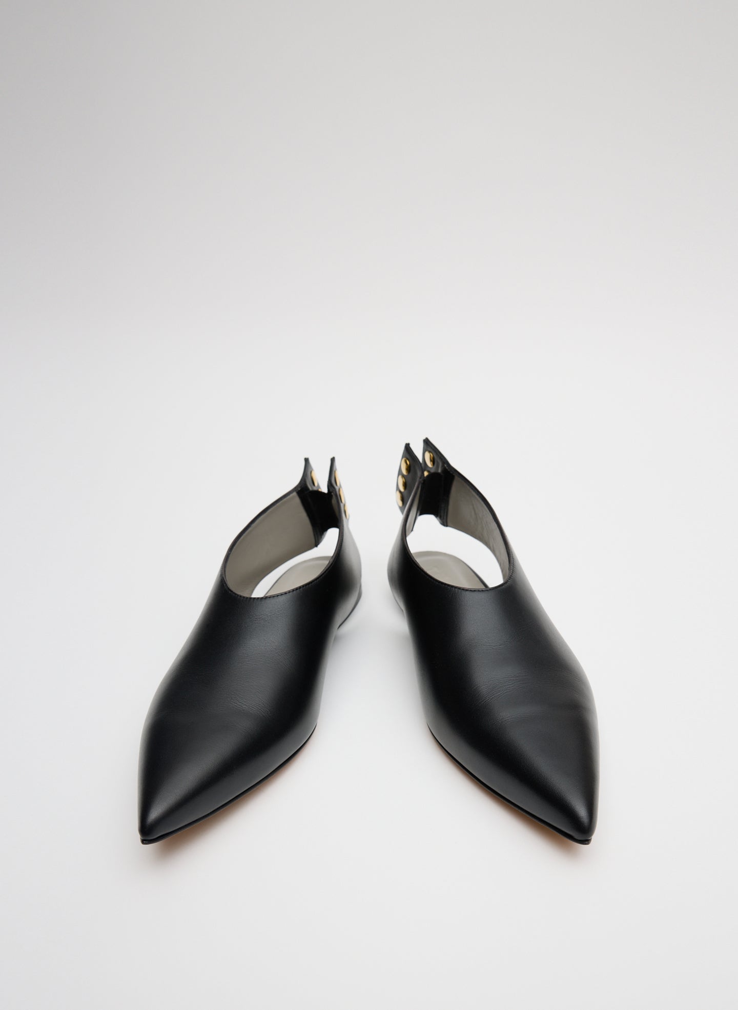 Black Norbert Flat - leather, pointed toe, front view