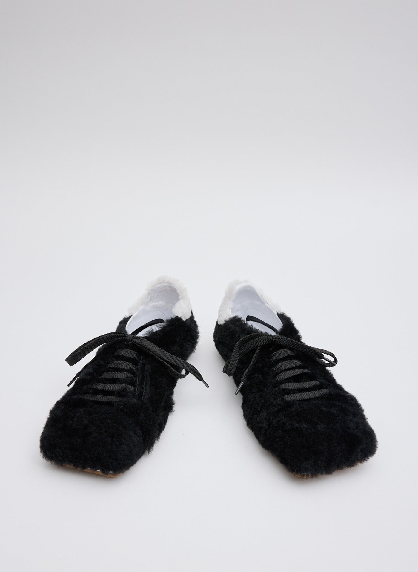 Black and White Teddy Shearling Seth Sneaker - furry, square toe, front view