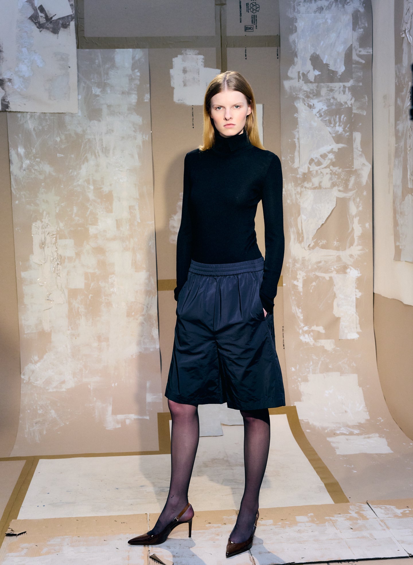 Black Nylon Easy Short - editorial image on model