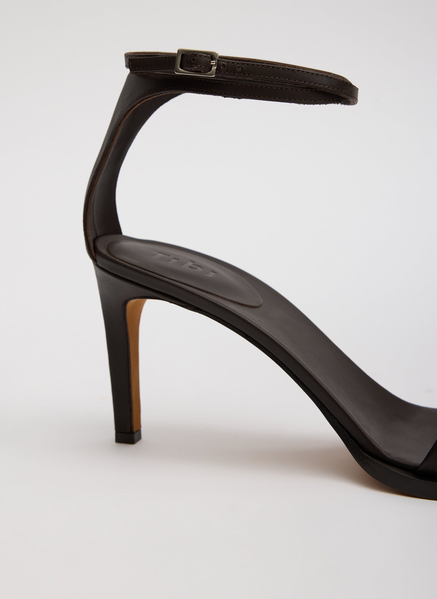 Dark Brown Leather Erno Heeled Sandal - closeup