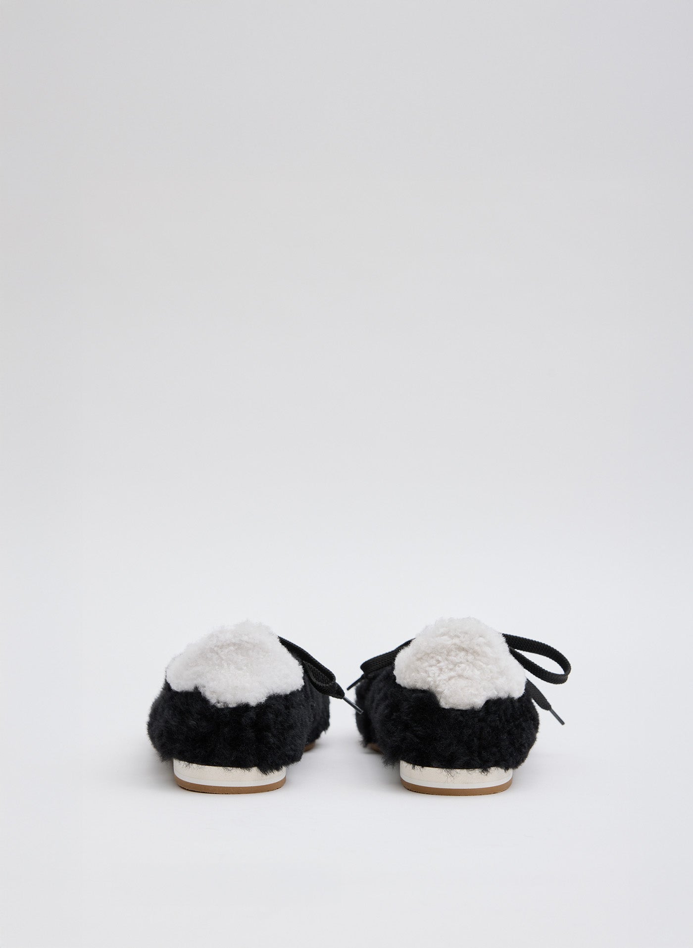 Black and White Teddy Shearling Seth Sneaker - furry, square toe, back view