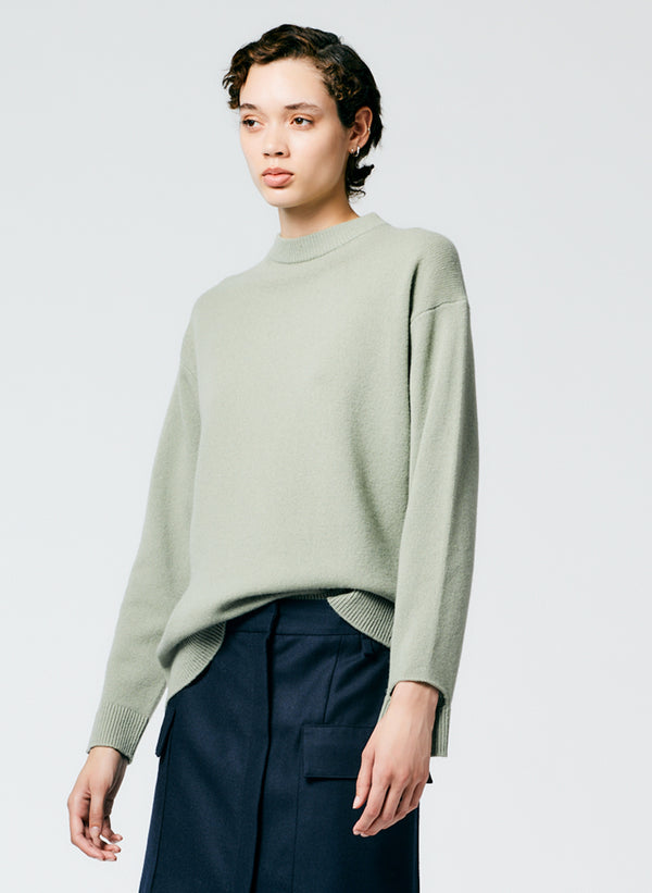 Soft Lambswool Crewneck Easy Pullover - Pale Olive-1