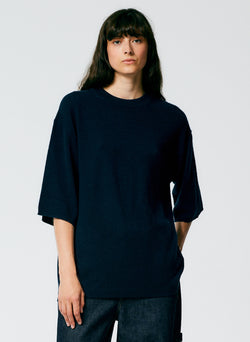 Feather Weight Cashmere Oversized Easy T-Shirt Navy-1