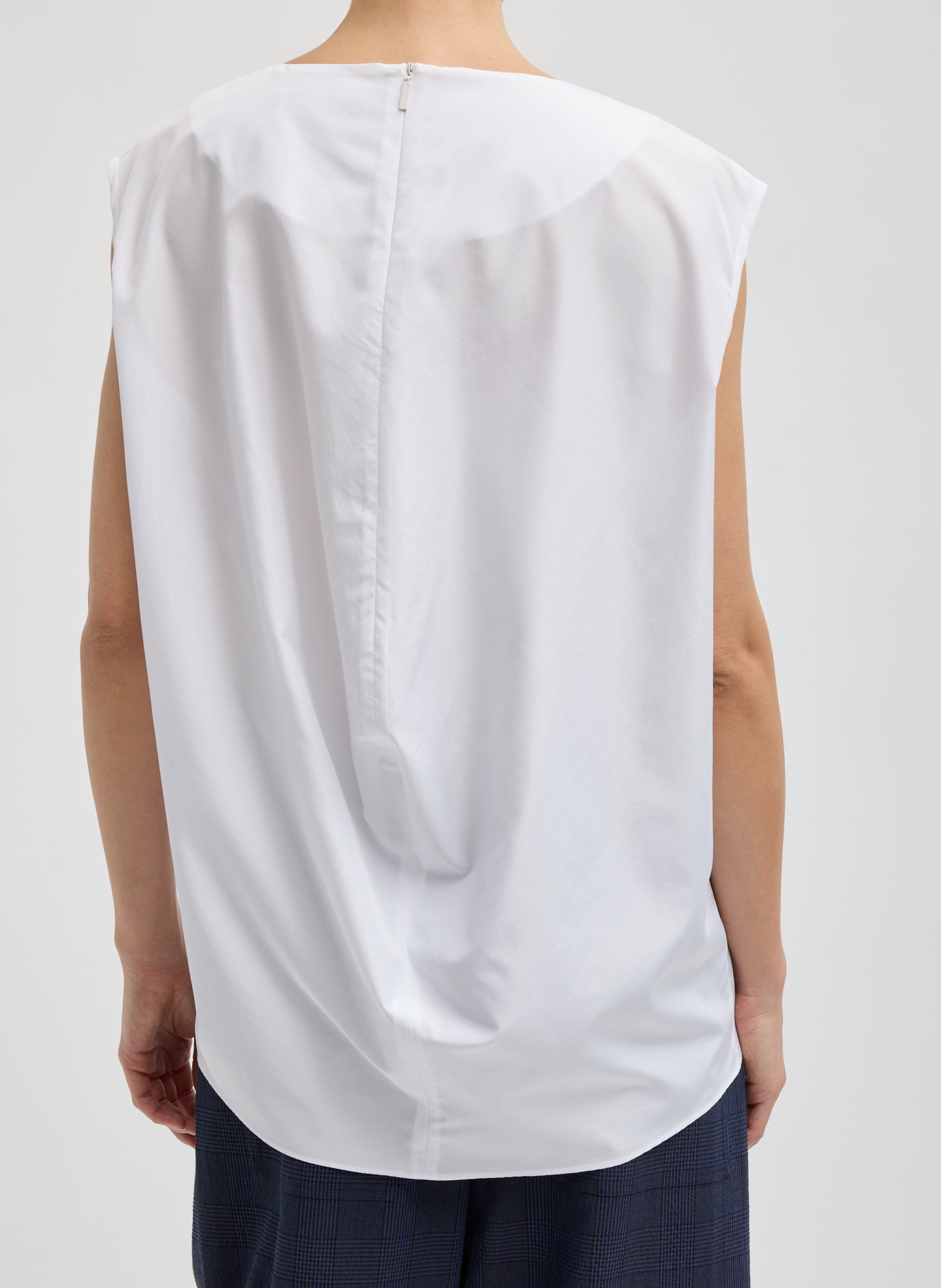 White Summer Nylon Sleeveless Cocoon Top - back view on model