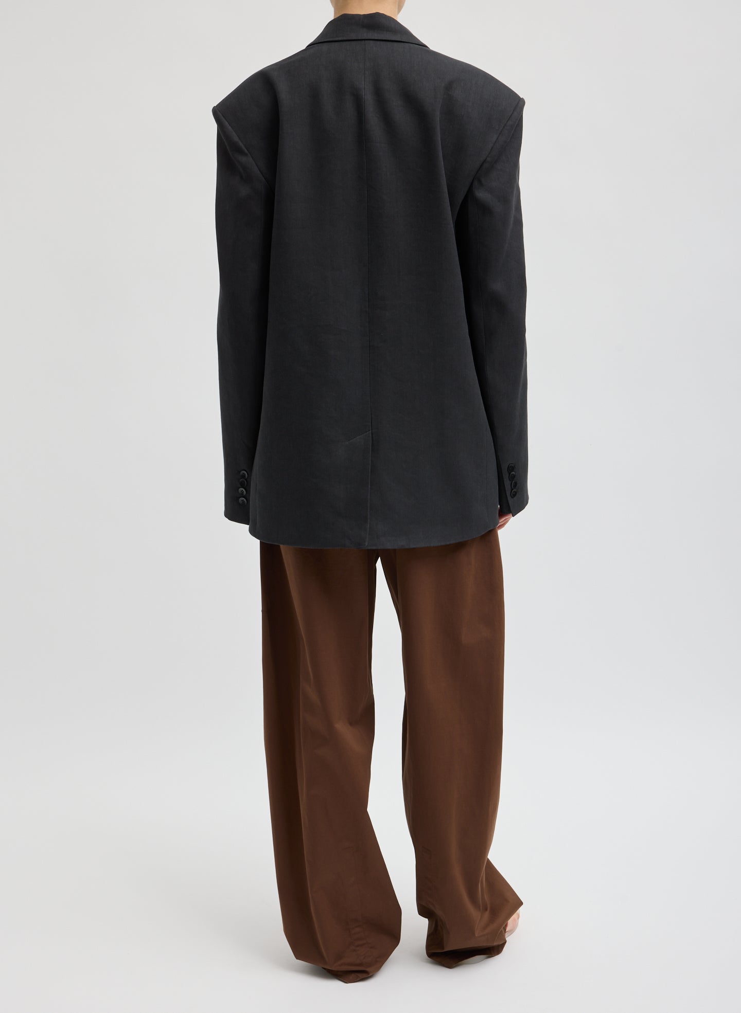 Black Stretch Linen Viscose Side Cut Blazer - full look, back view on model