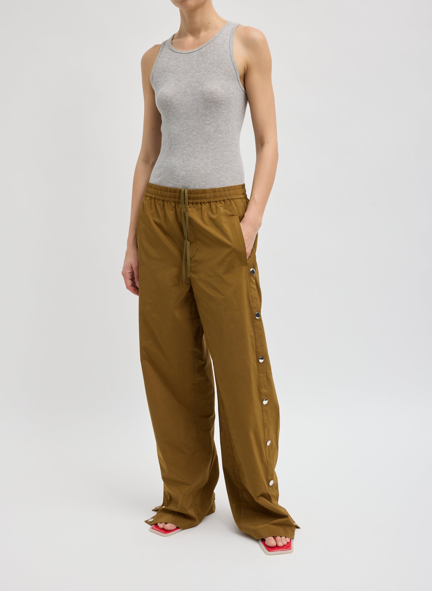 Loden Nylon Snap Jogger - full look, front view on model