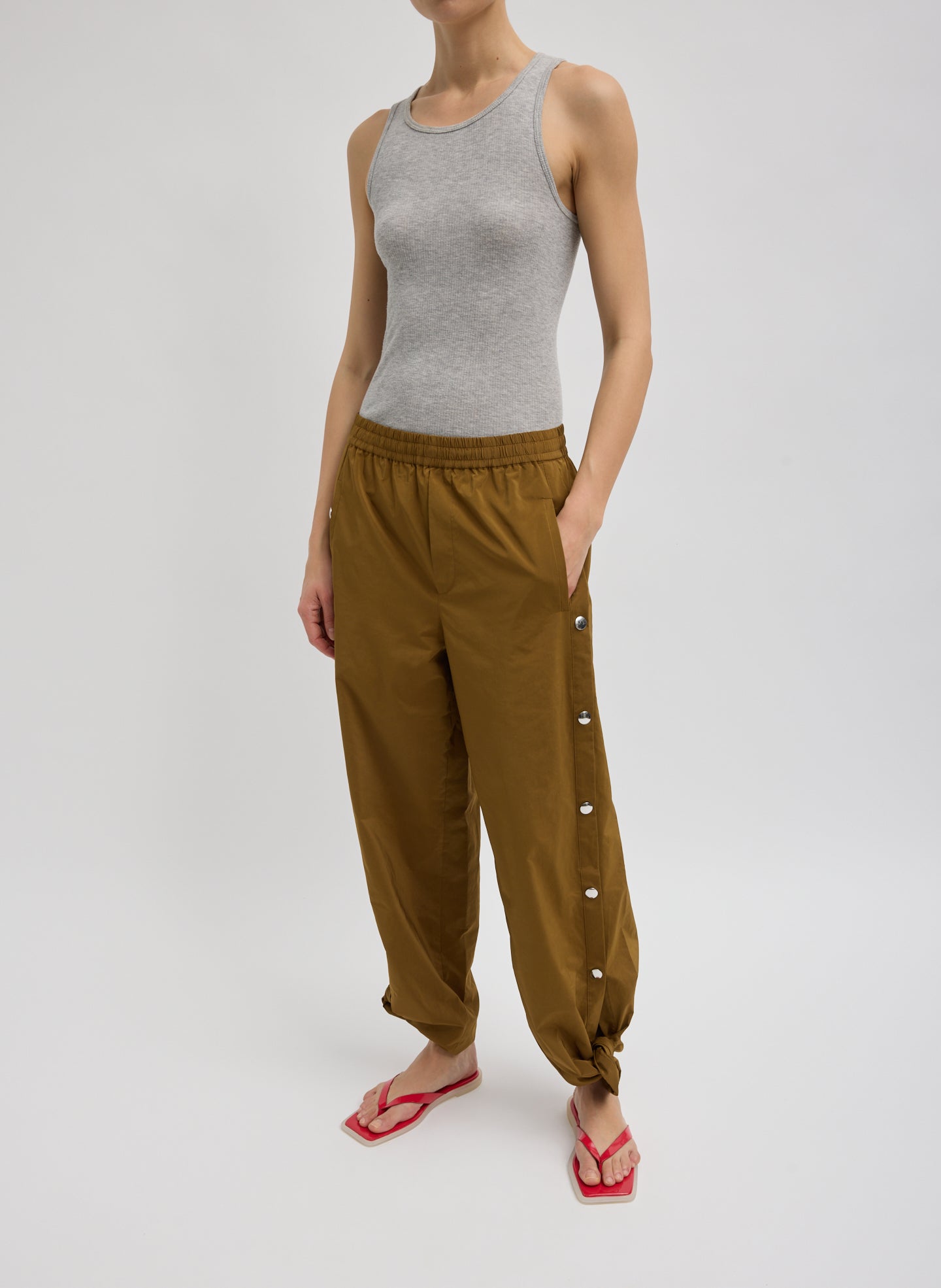 Loden Nylon Snap Jogger - full look, front view on model