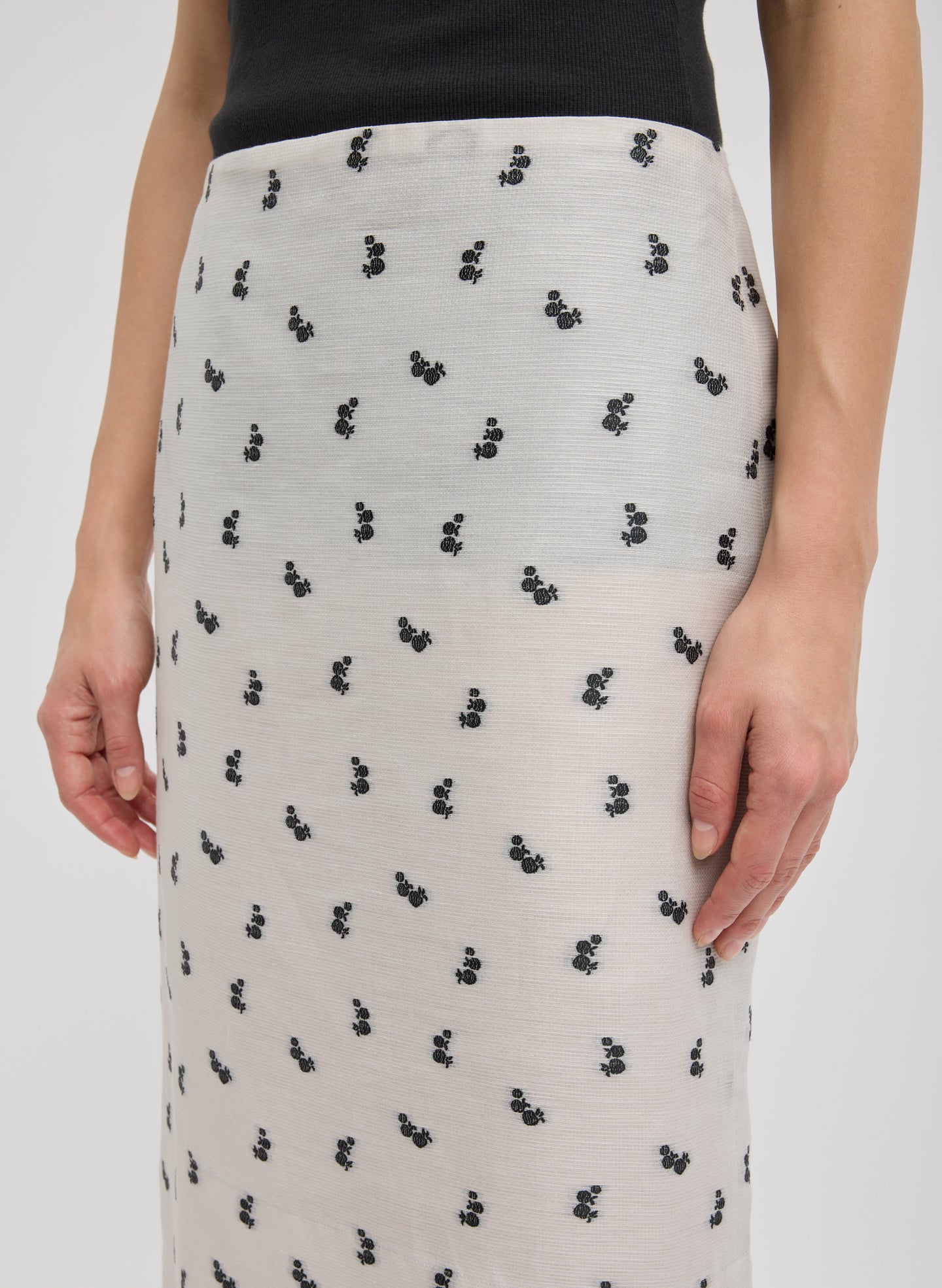Ivory Silk Gazar Jacquard Pencil Skirt - closeup shot