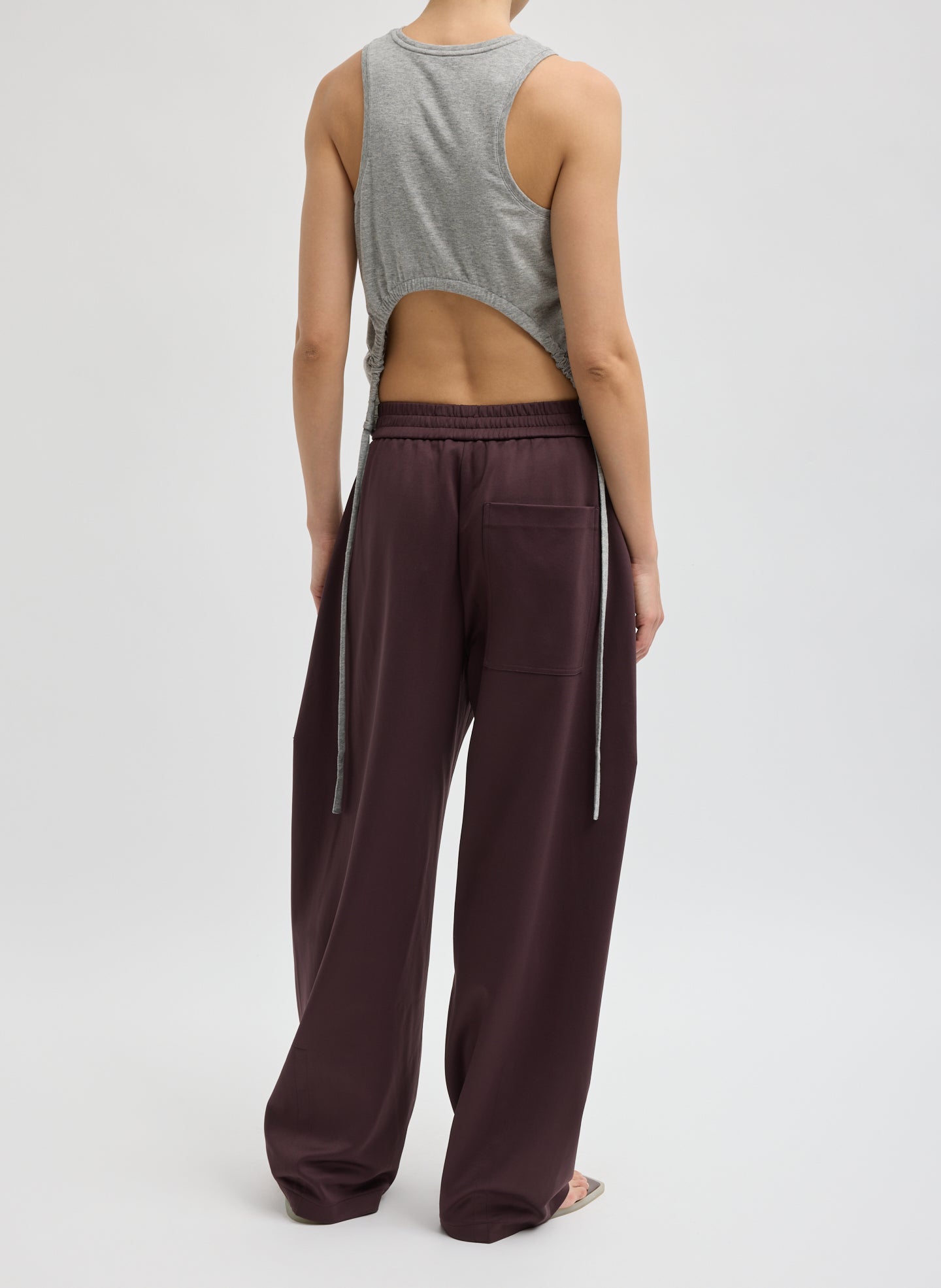 Plum Active Knit Winslow Pant - barrel leg sweat pant, back view on model