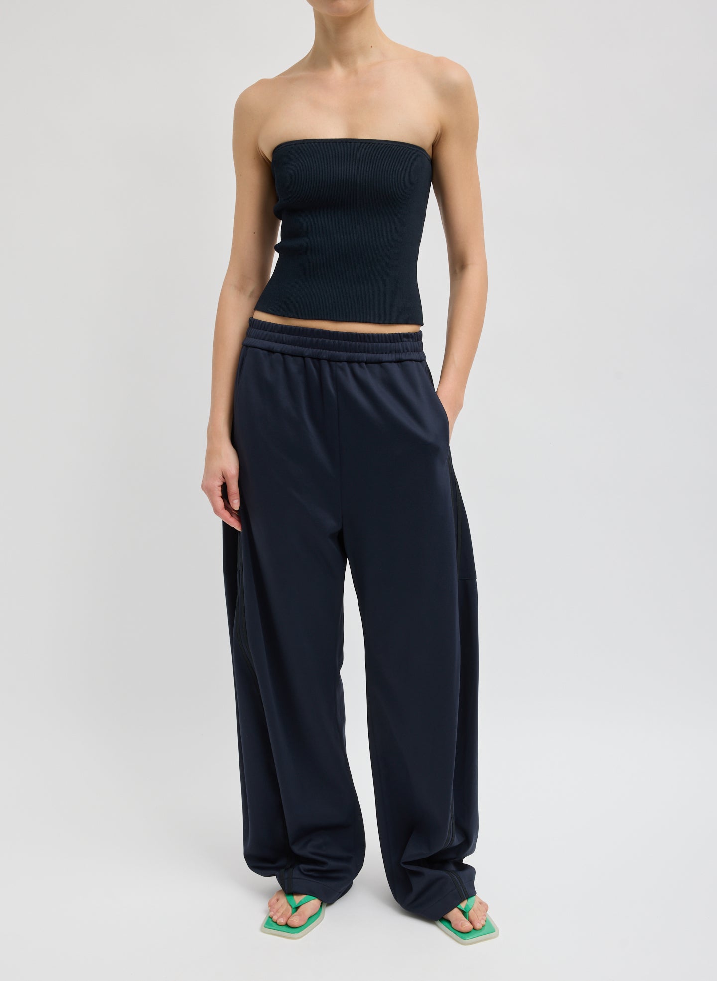 Navy Active Knit Winslow Pant - barrel leg sweat pant, front view on model
