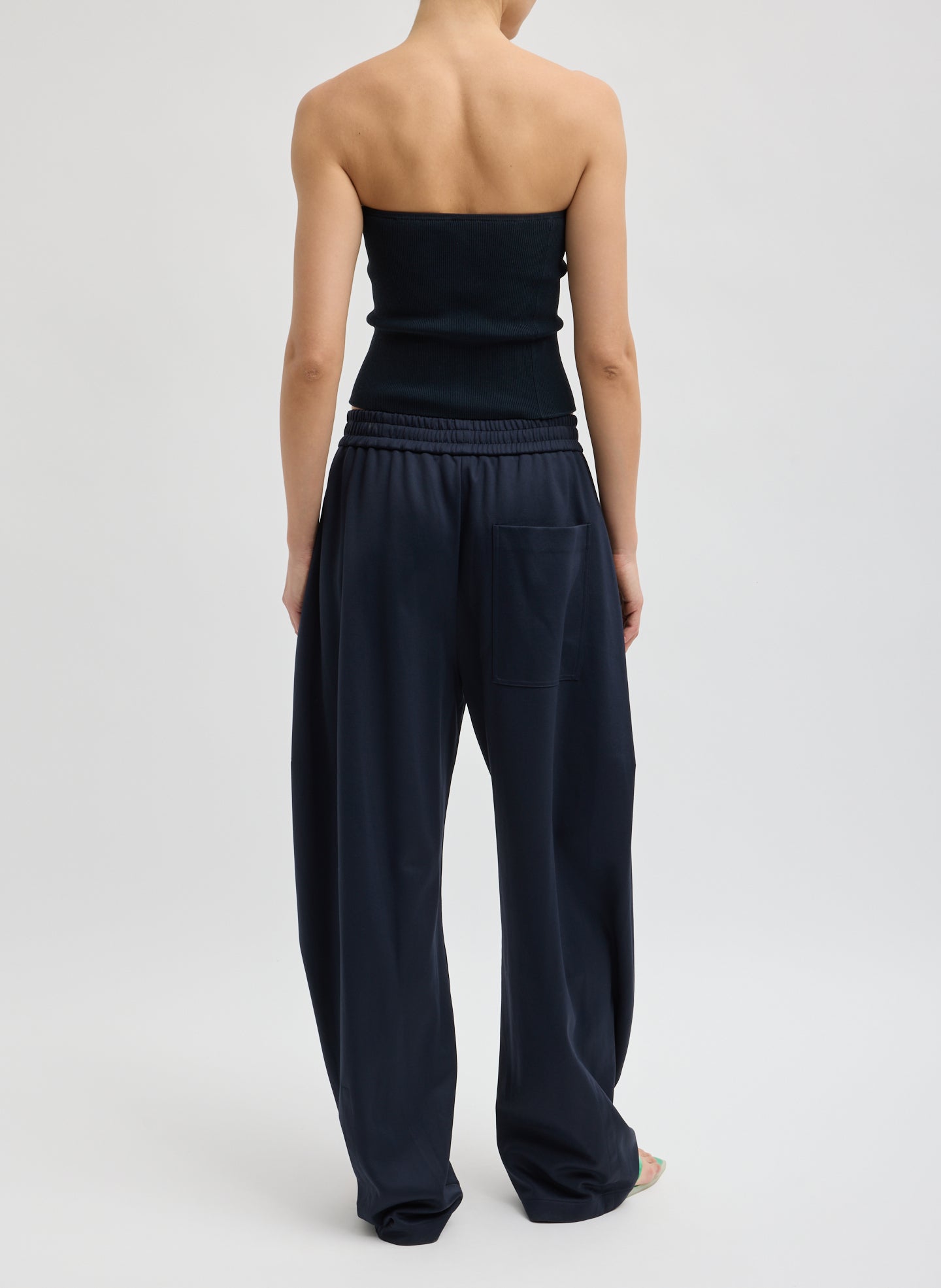 Navy Active Knit Winslow Pant - barrel leg sweat pant, back view on model
